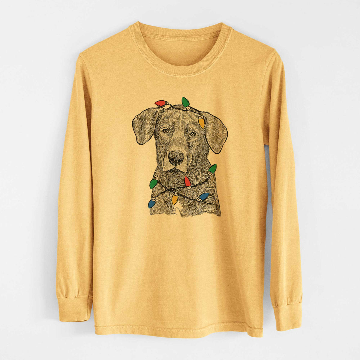 Christmas Lights Tom the Lab Dane Mix - Heavyweight 100% Cotton Long Sleeve