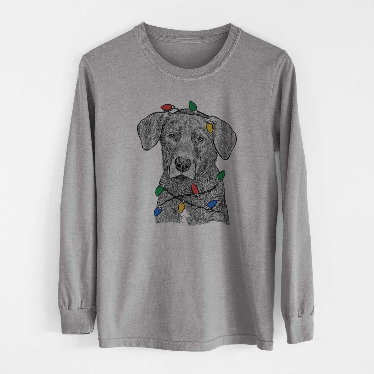 Christmas Lights Tom the Lab Dane Mix - Heavyweight 100% Cotton Long Sleeve