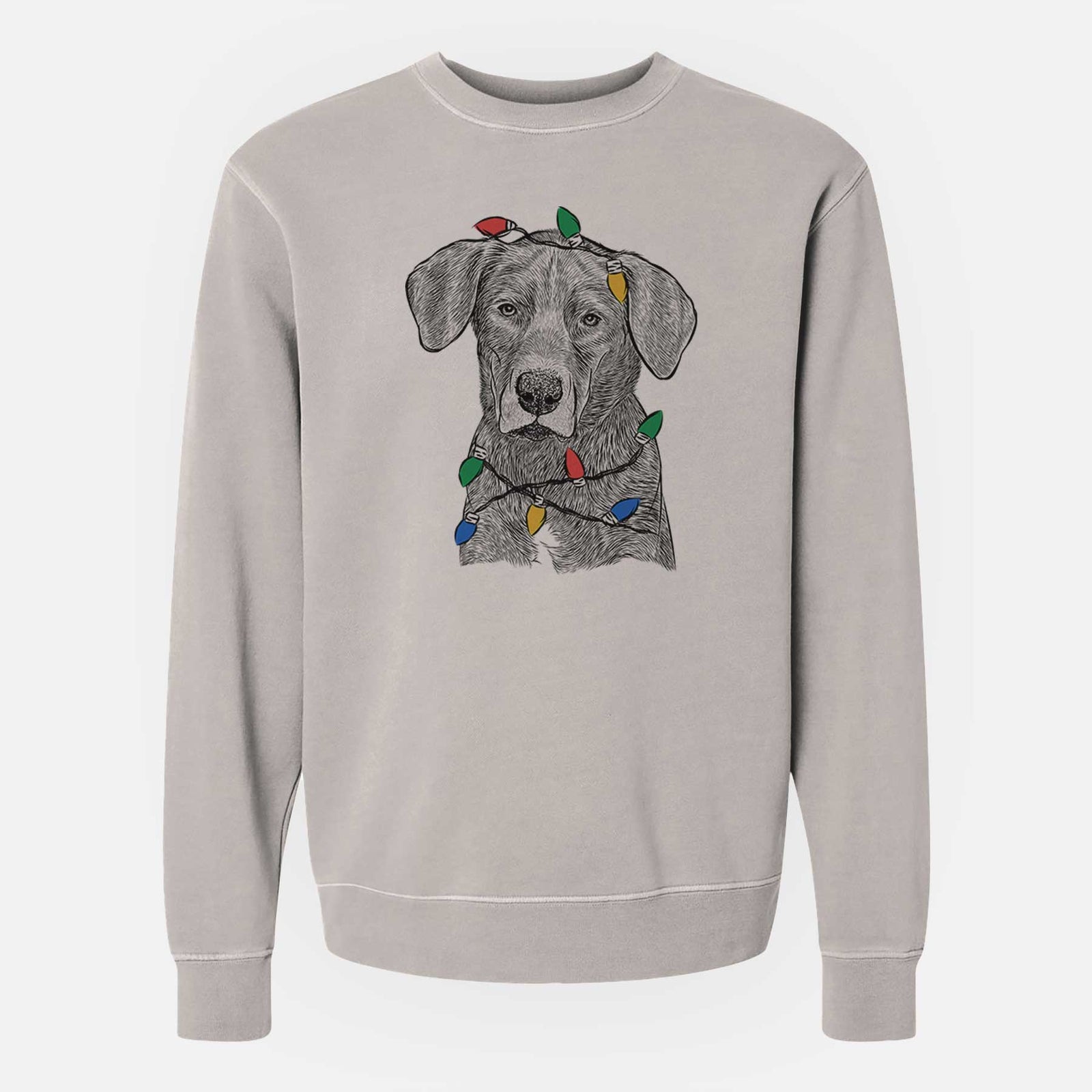 Christmas Lights Tom the Lab Dane Mix - Unisex Pigment Dyed Crew Sweatshirt
