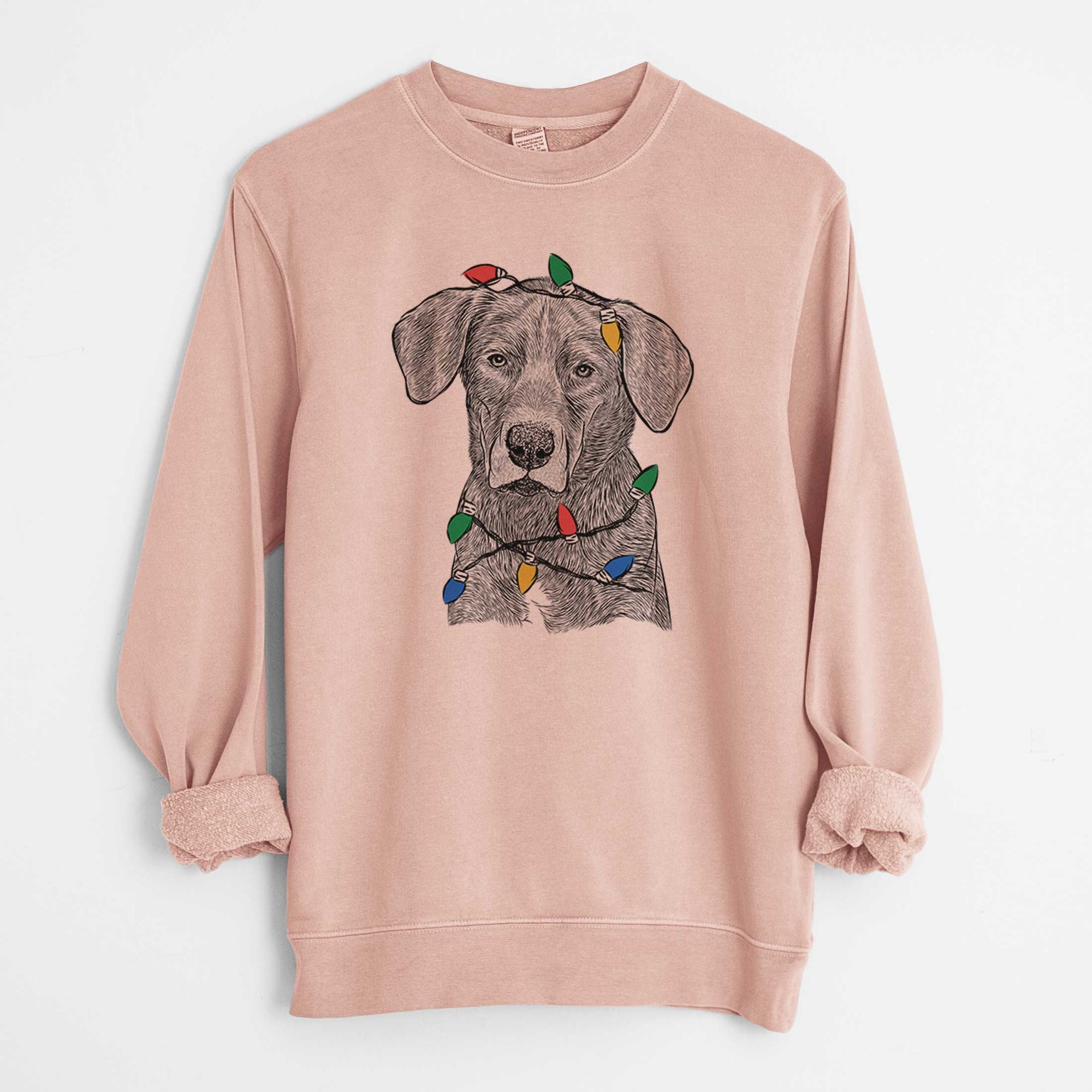 Christmas Lights Tom the Lab Dane Mix - Unisex Pigment Dyed Crew Sweatshirt