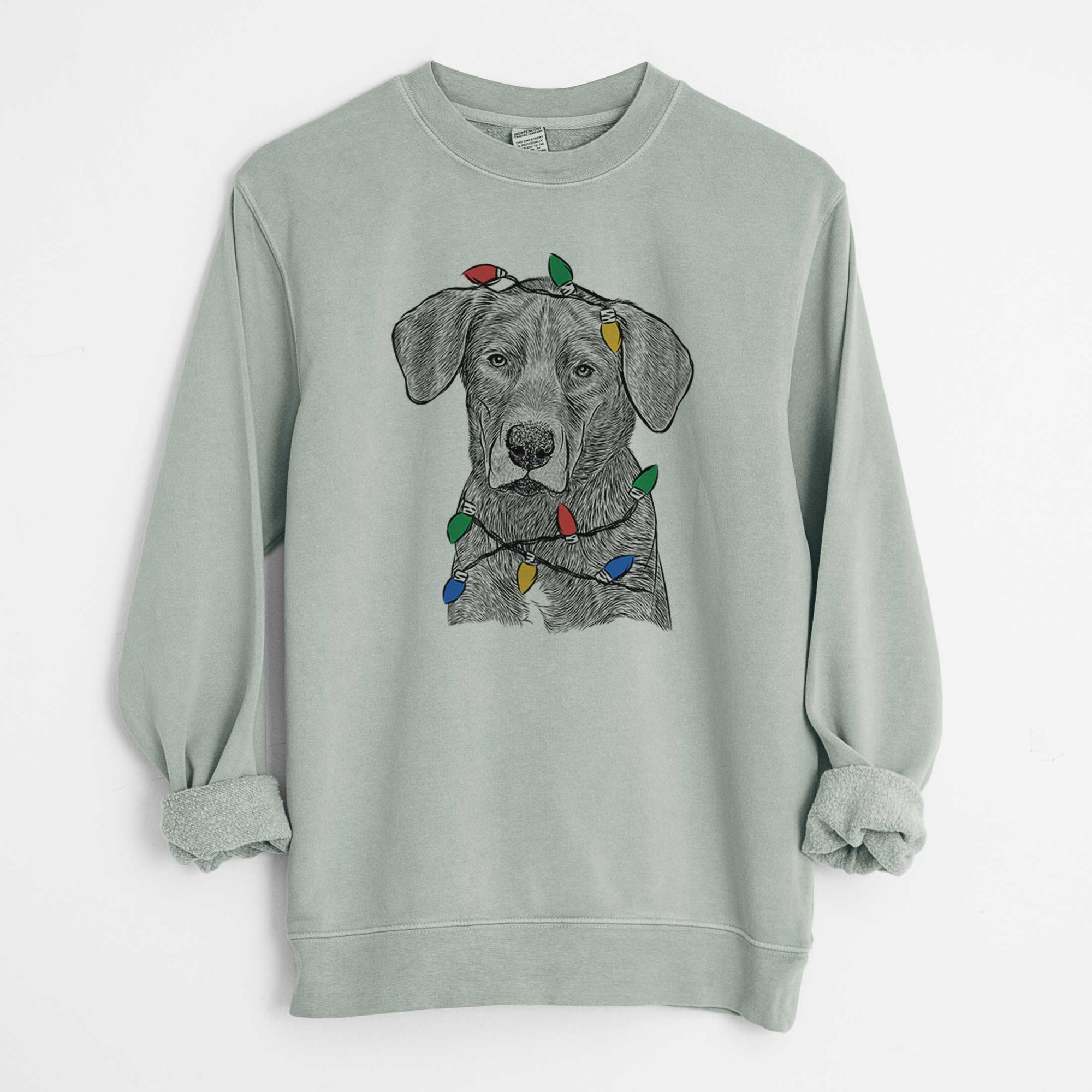 Christmas Lights Tom the Lab Dane Mix - Unisex Pigment Dyed Crew Sweatshirt