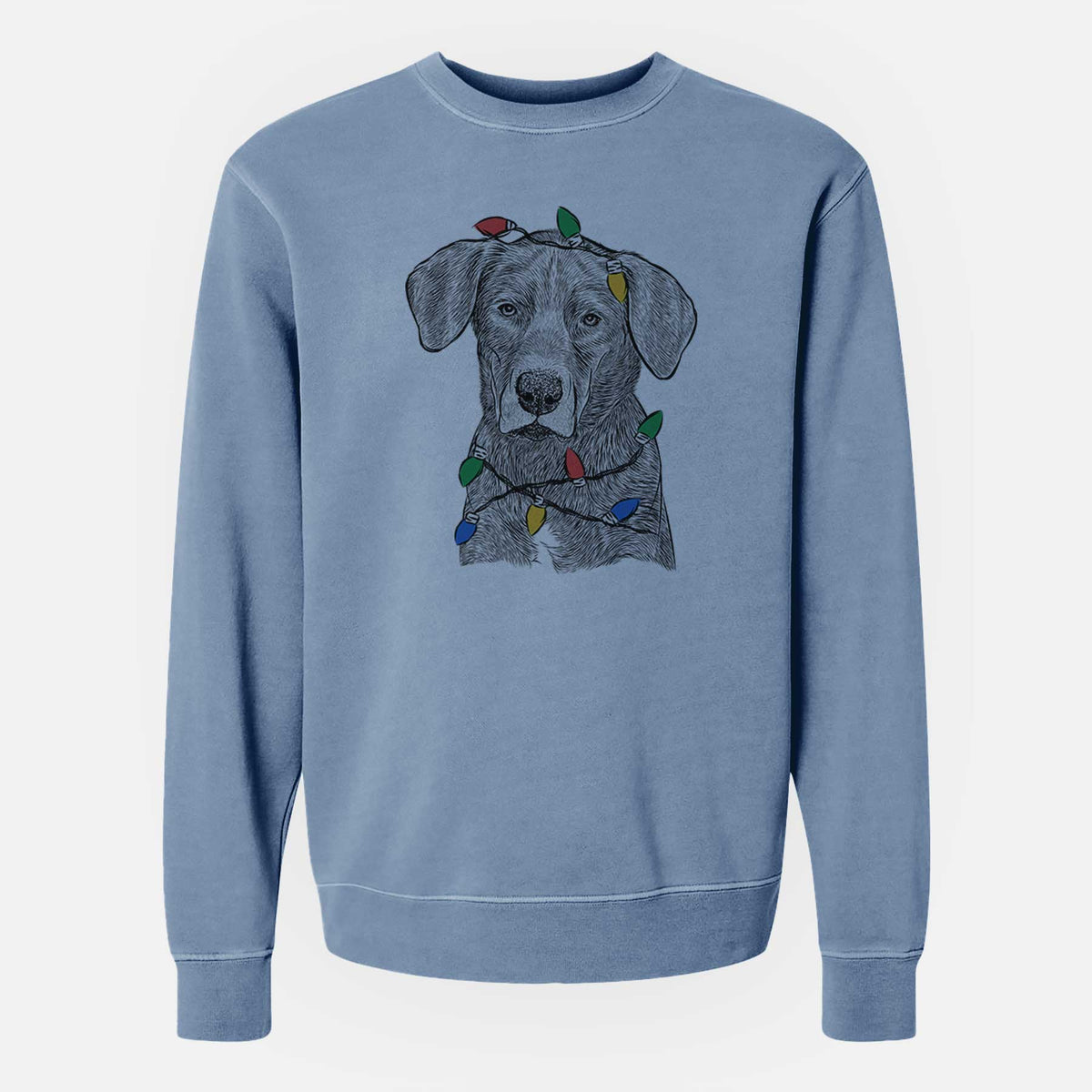 Christmas Lights Tom the Lab Dane Mix - Unisex Pigment Dyed Crew Sweatshirt