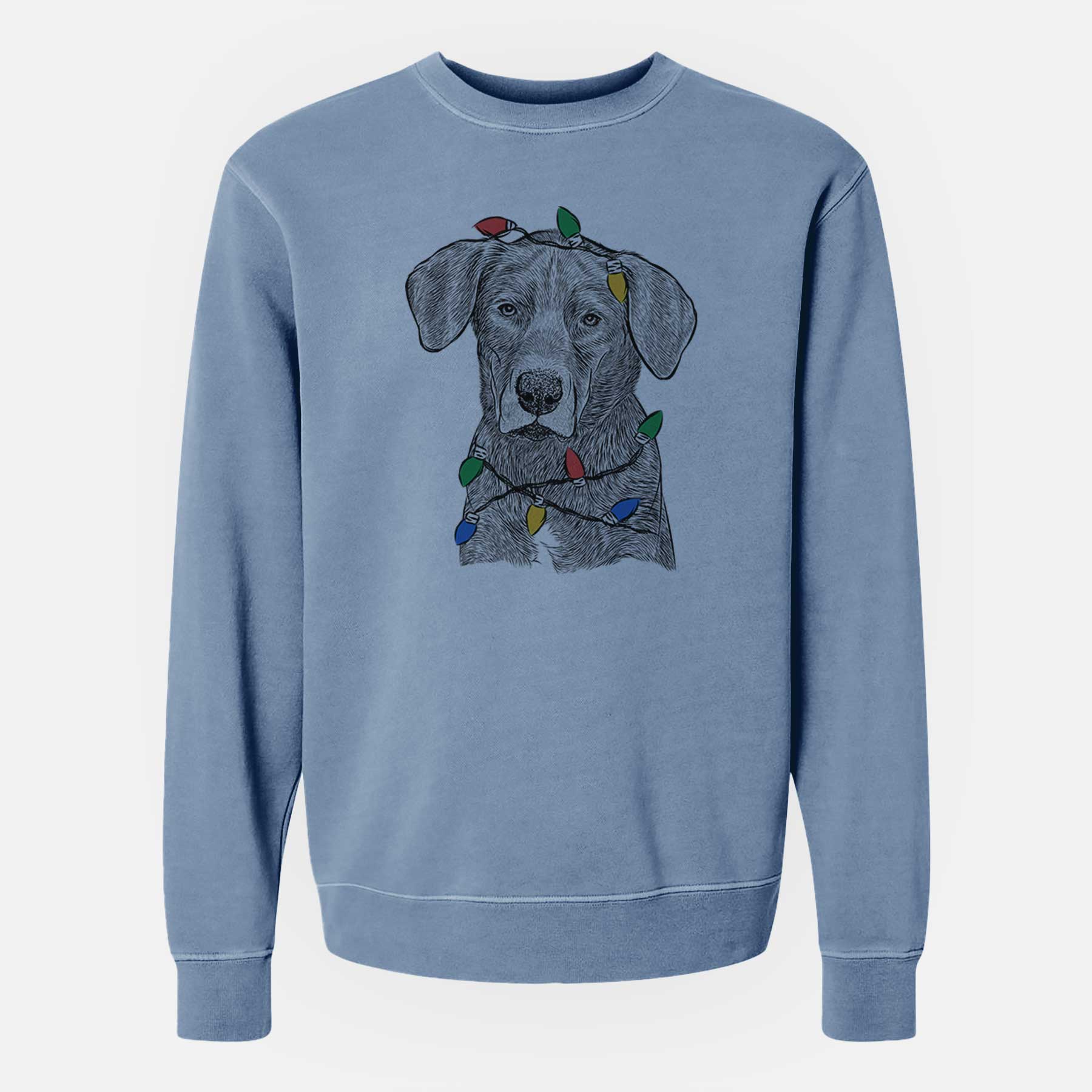 Christmas Lights Tom the Lab Dane Mix - Unisex Pigment Dyed Crew Sweatshirt