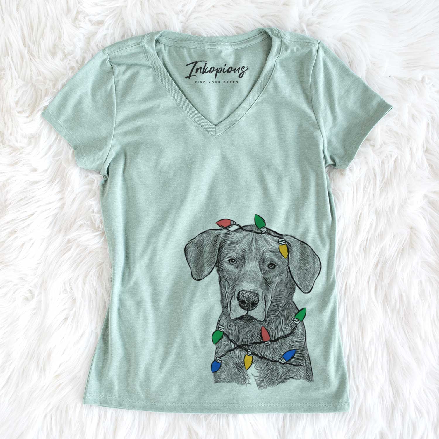 Christmas Lights Tom the Lab Dane Mix - Women's V-neck Shirt