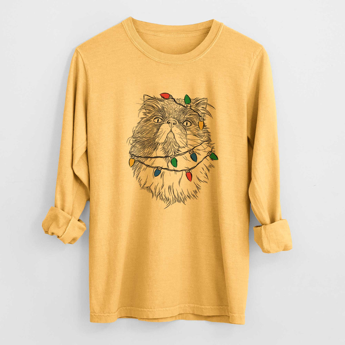 Christmas Lights Tookie the Perisan Cat - Heavyweight 100% Cotton Long Sleeve