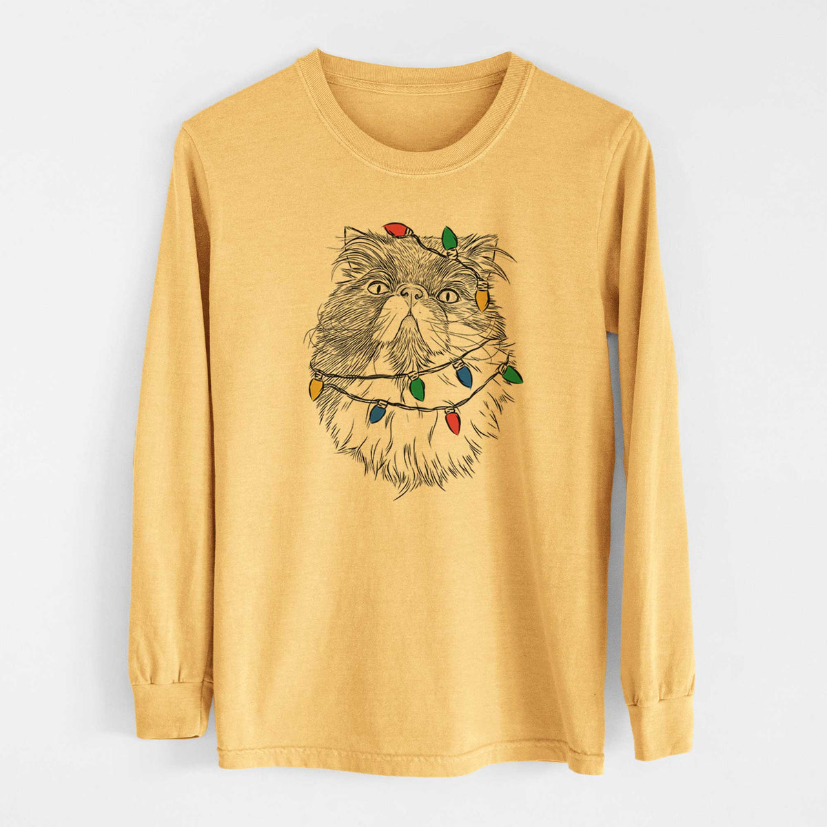 Christmas Lights Tookie the Perisan Cat - Heavyweight 100% Cotton Long Sleeve