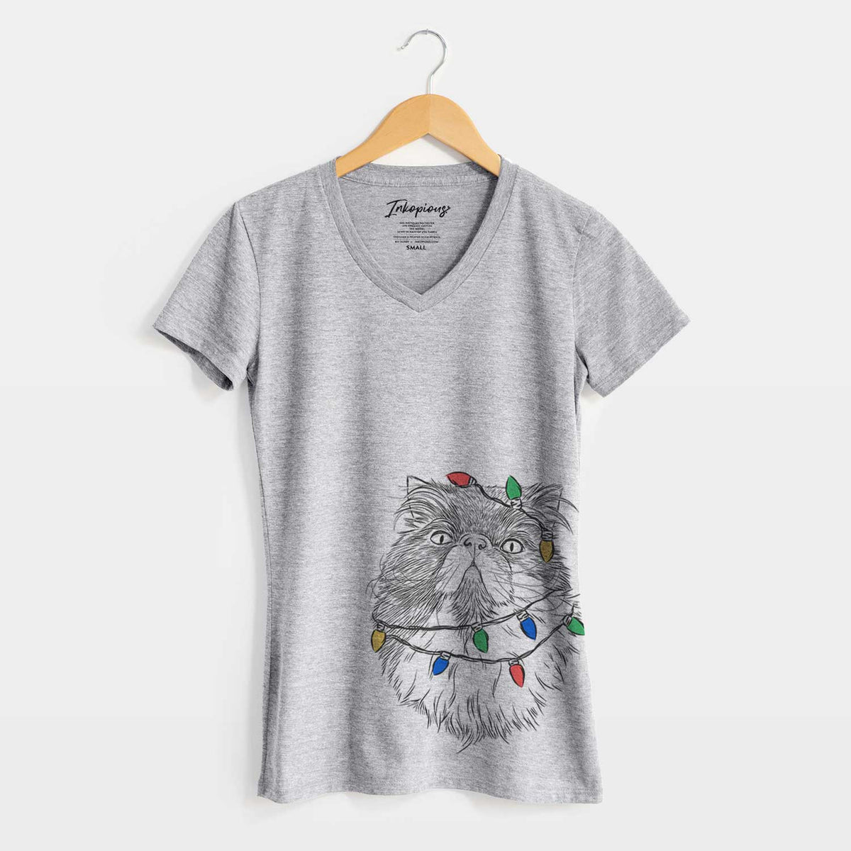 Christmas Lights Tookie the Perisan Cat - Women's V-neck Shirt