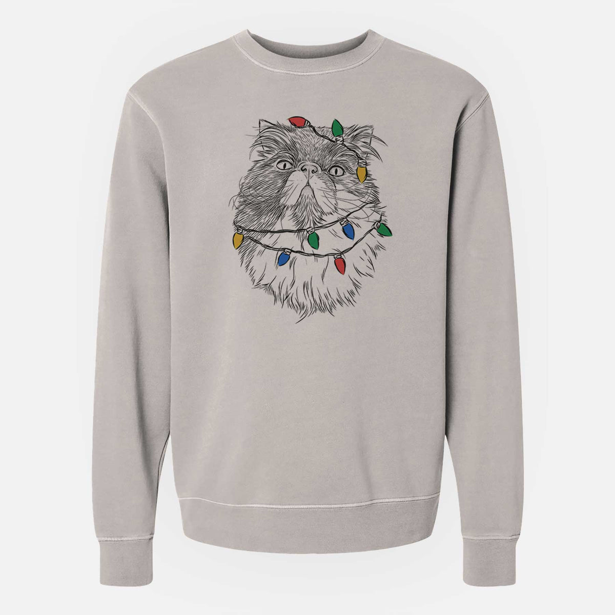 Christmas Lights Tookie the Perisan Cat - Unisex Pigment Dyed Crew Sweatshirt