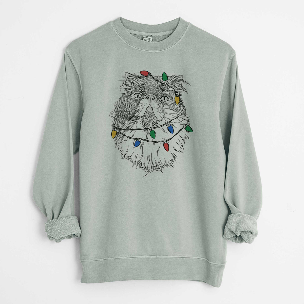 Christmas Lights Tookie the Perisan Cat - Unisex Pigment Dyed Crew Sweatshirt