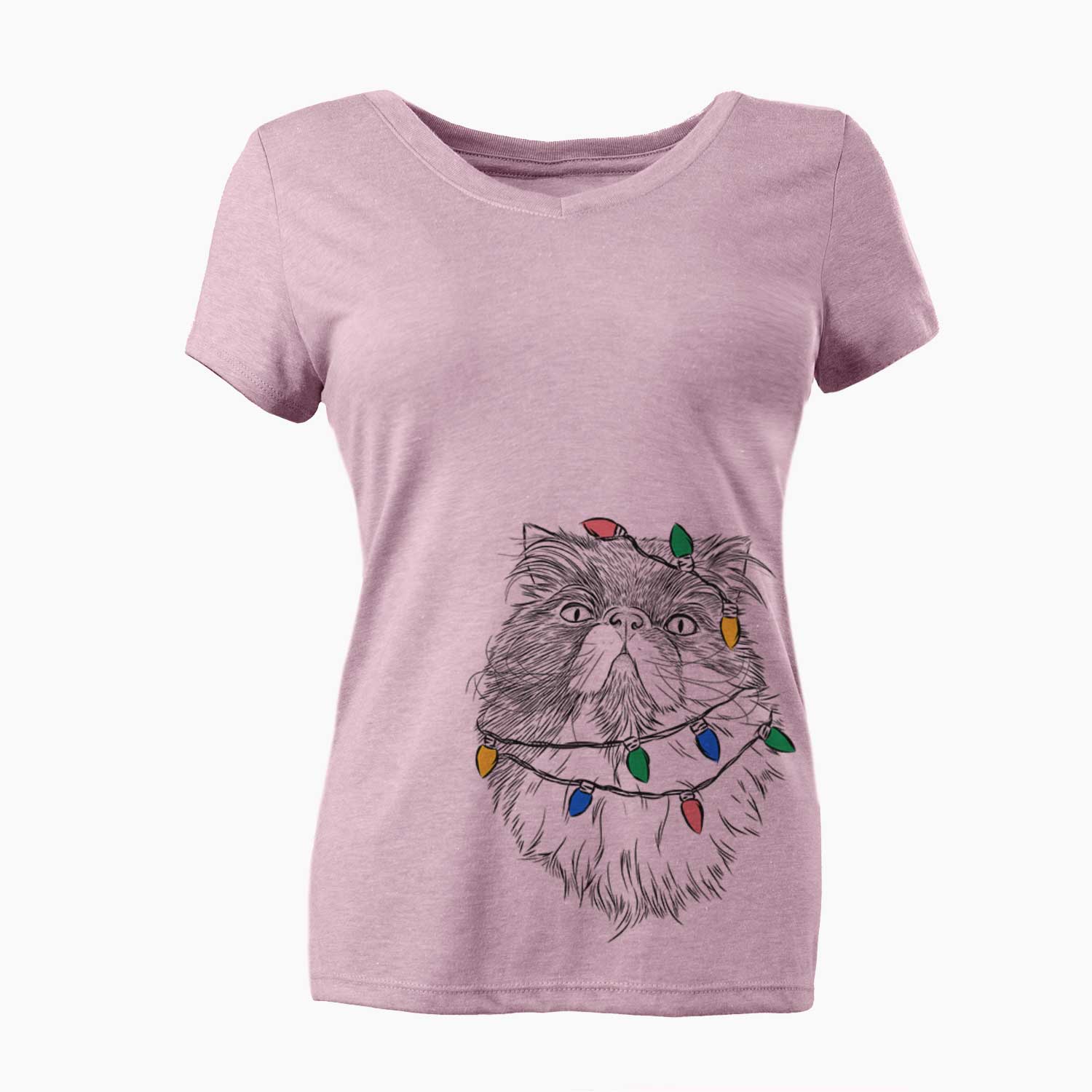 Christmas Lights Tookie the Perisan Cat - Women's V-neck Shirt