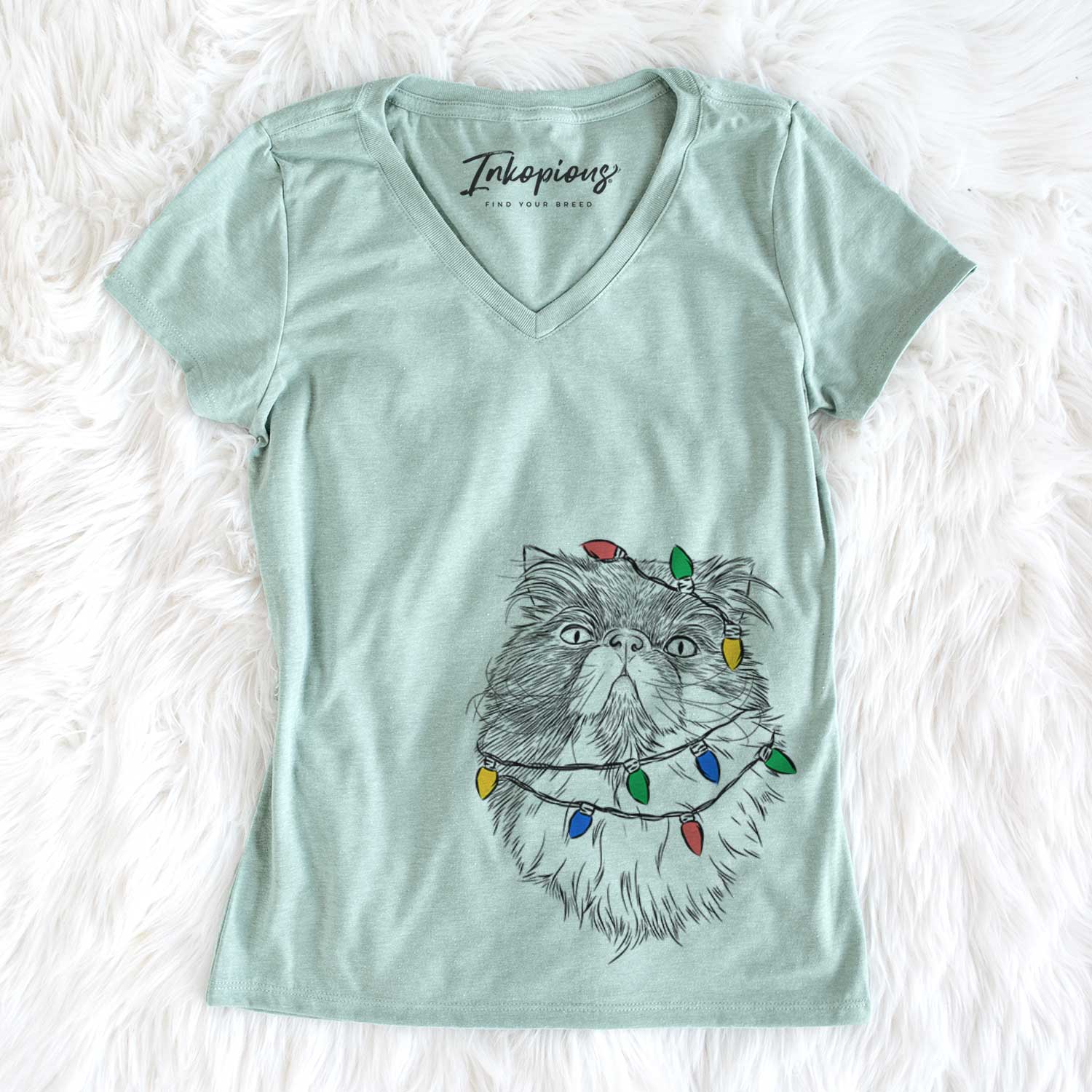 Christmas Lights Tookie the Perisan Cat - Women's V-neck Shirt