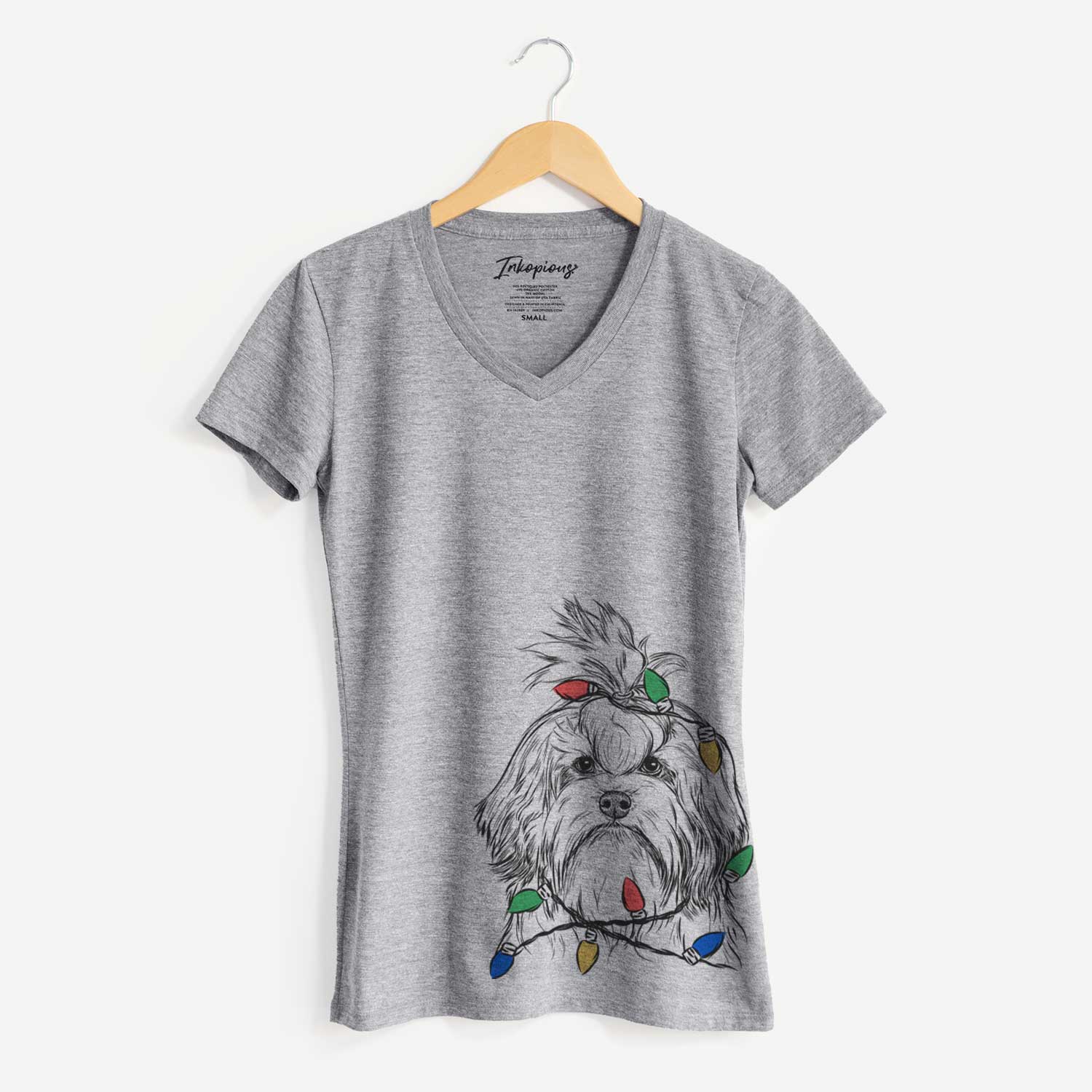 Christmas Lights Tootsie the Lowchen - Women's V-neck Shirt