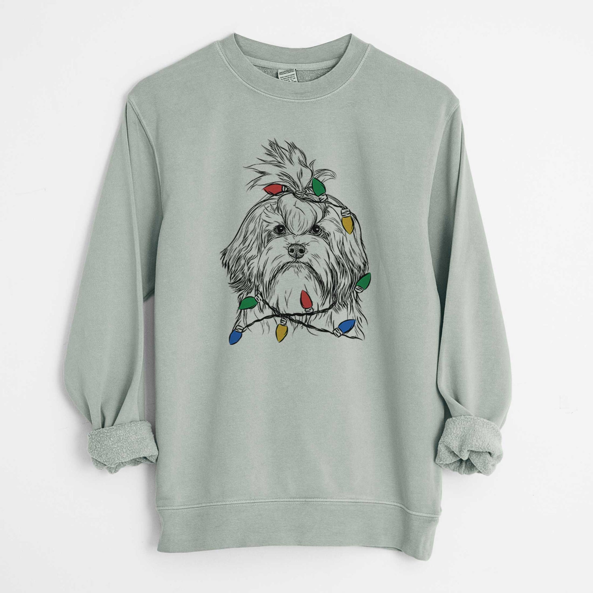 Christmas Lights Tootsie the Lowchen - Unisex Pigment Dyed Crew Sweatshirt