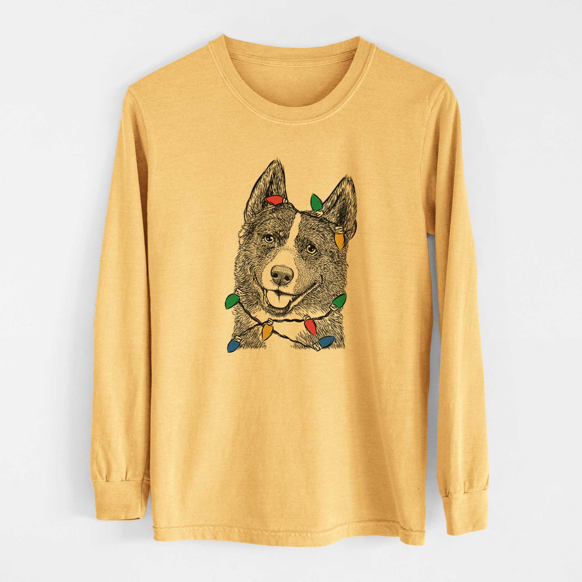 Christmas Lights Tosca the Karelian Bear Dog - Heavyweight 100% Cotton Long Sleeve