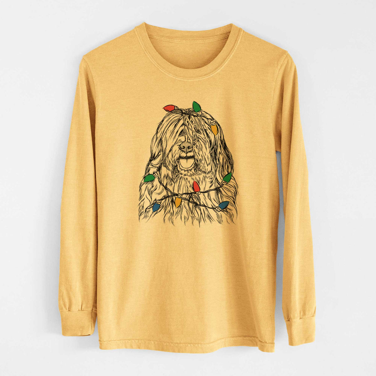 Christmas Lights Trinket the Tibetan Terrier - Heavyweight 100% Cotton Long Sleeve