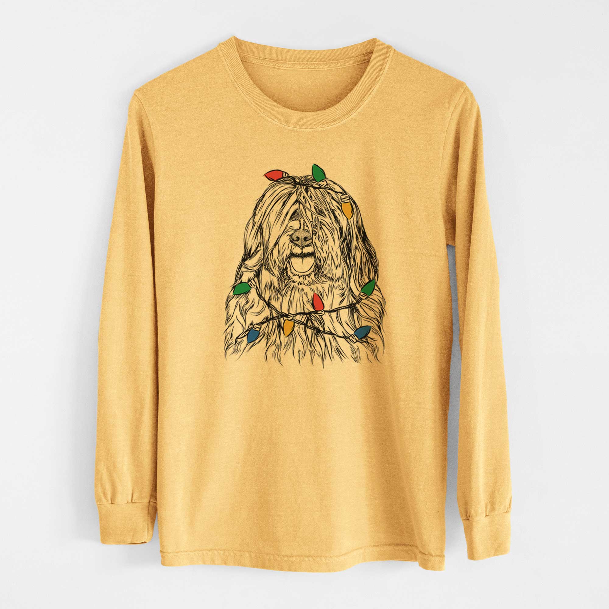 Christmas Lights Trinket the Tibetan Terrier - Heavyweight 100% Cotton Long Sleeve