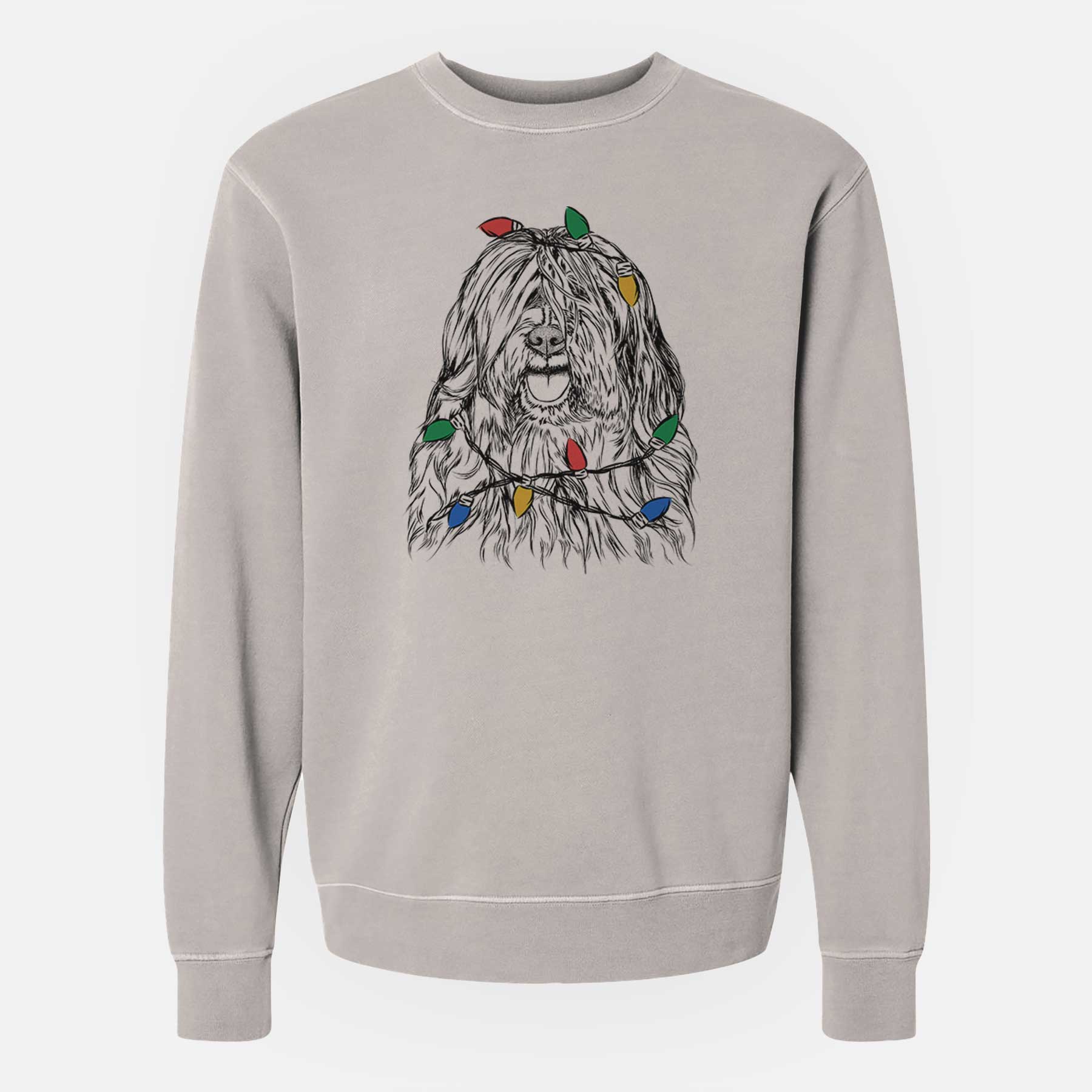 Christmas Lights Trinket the Tibetan Terrier - Unisex Pigment Dyed Crew Sweatshirt