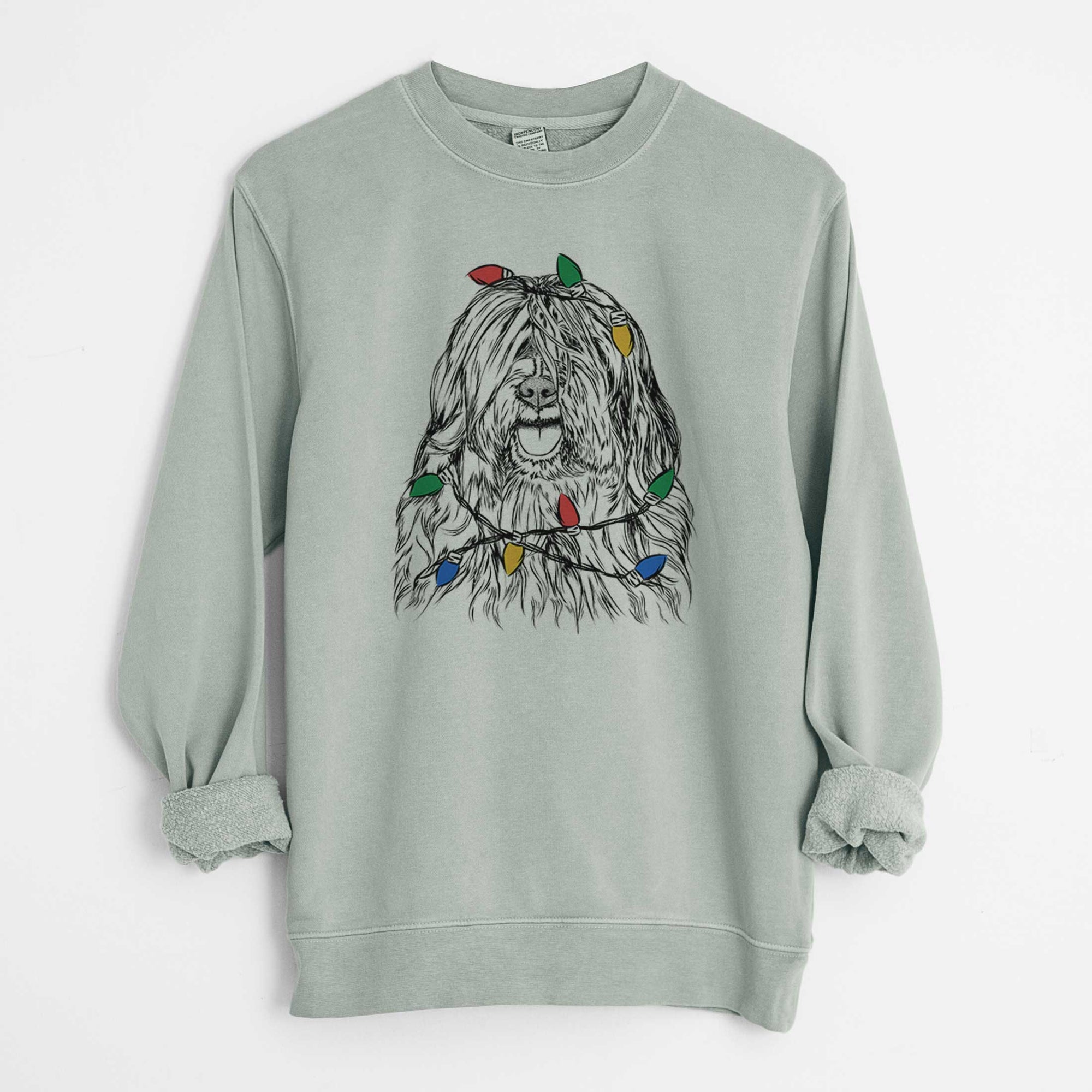 Christmas Lights Trinket the Tibetan Terrier - Unisex Pigment Dyed Crew Sweatshirt