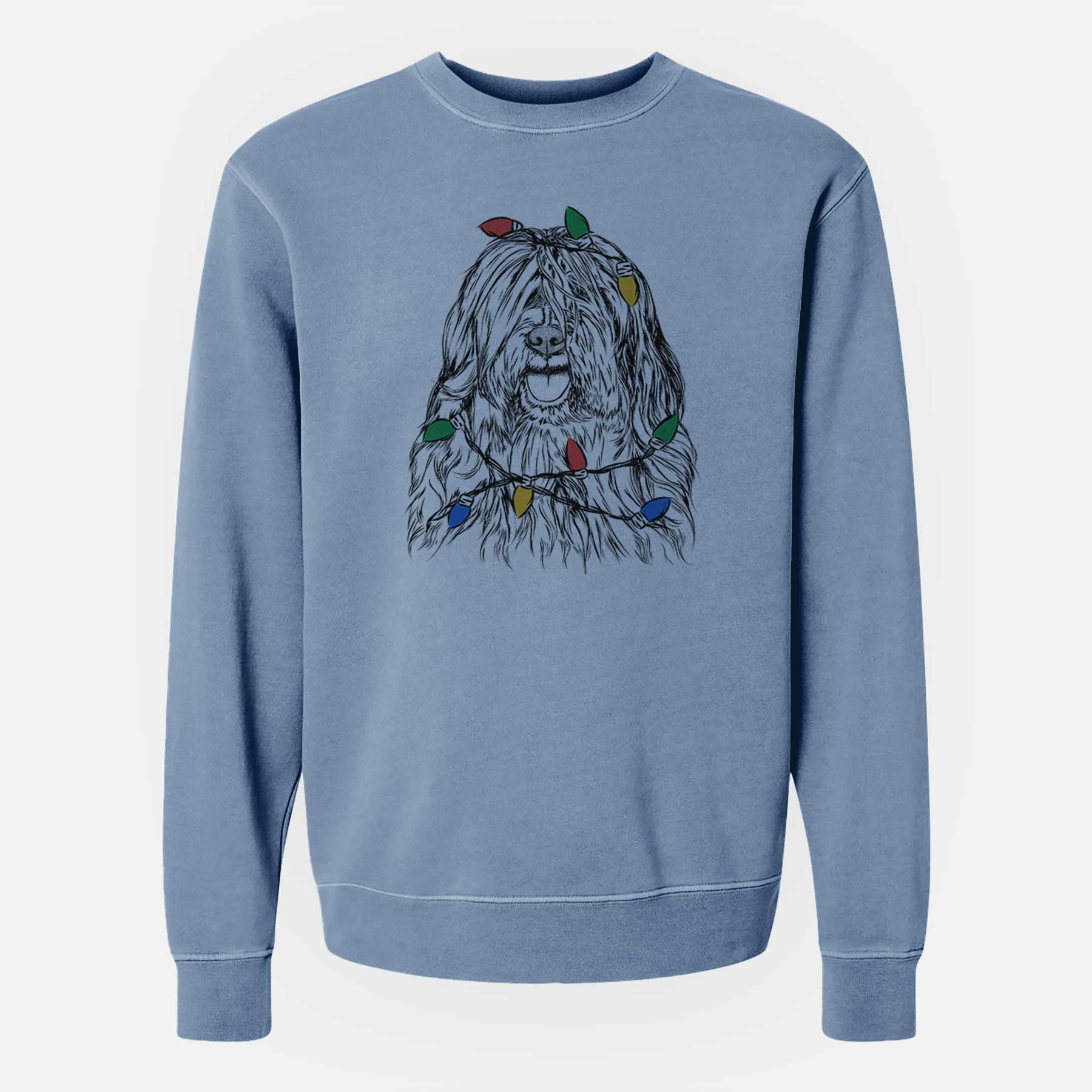 Christmas Lights Trinket the Tibetan Terrier - Unisex Pigment Dyed Crew Sweatshirt