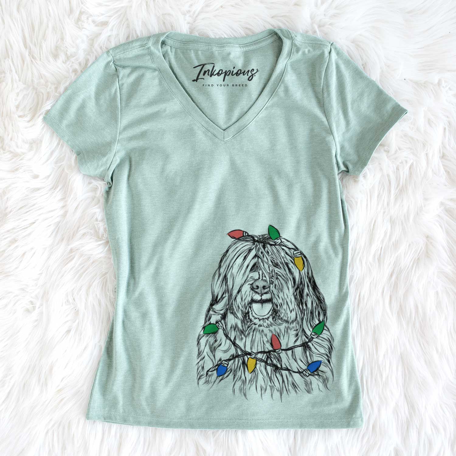 Christmas Lights Trinket the Tibetan Terrier - Women's V-neck Shirt