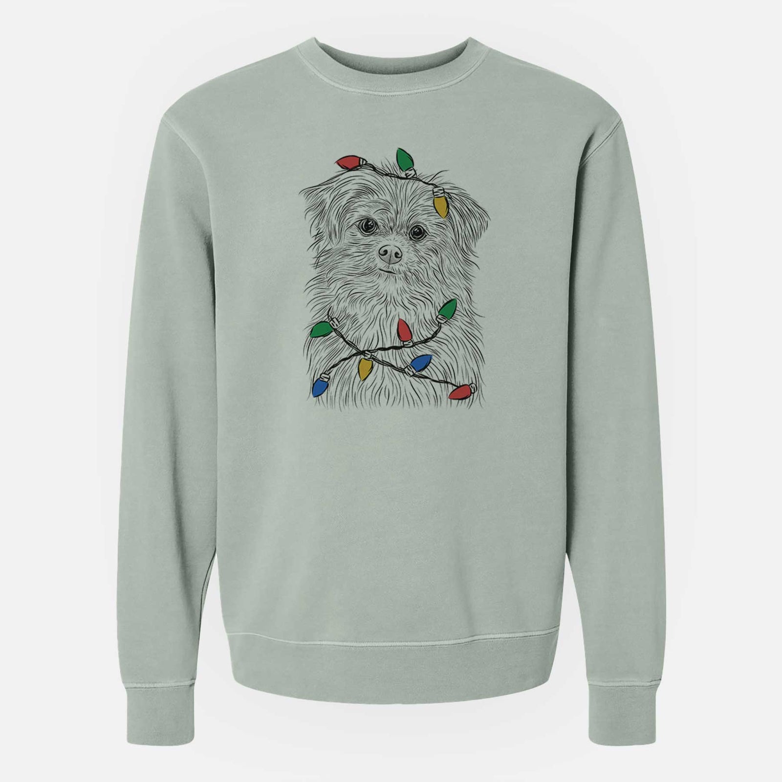 Christmas Lights Trixie the Terrier Mix - Unisex Pigment Dyed Crew Sweatshirt