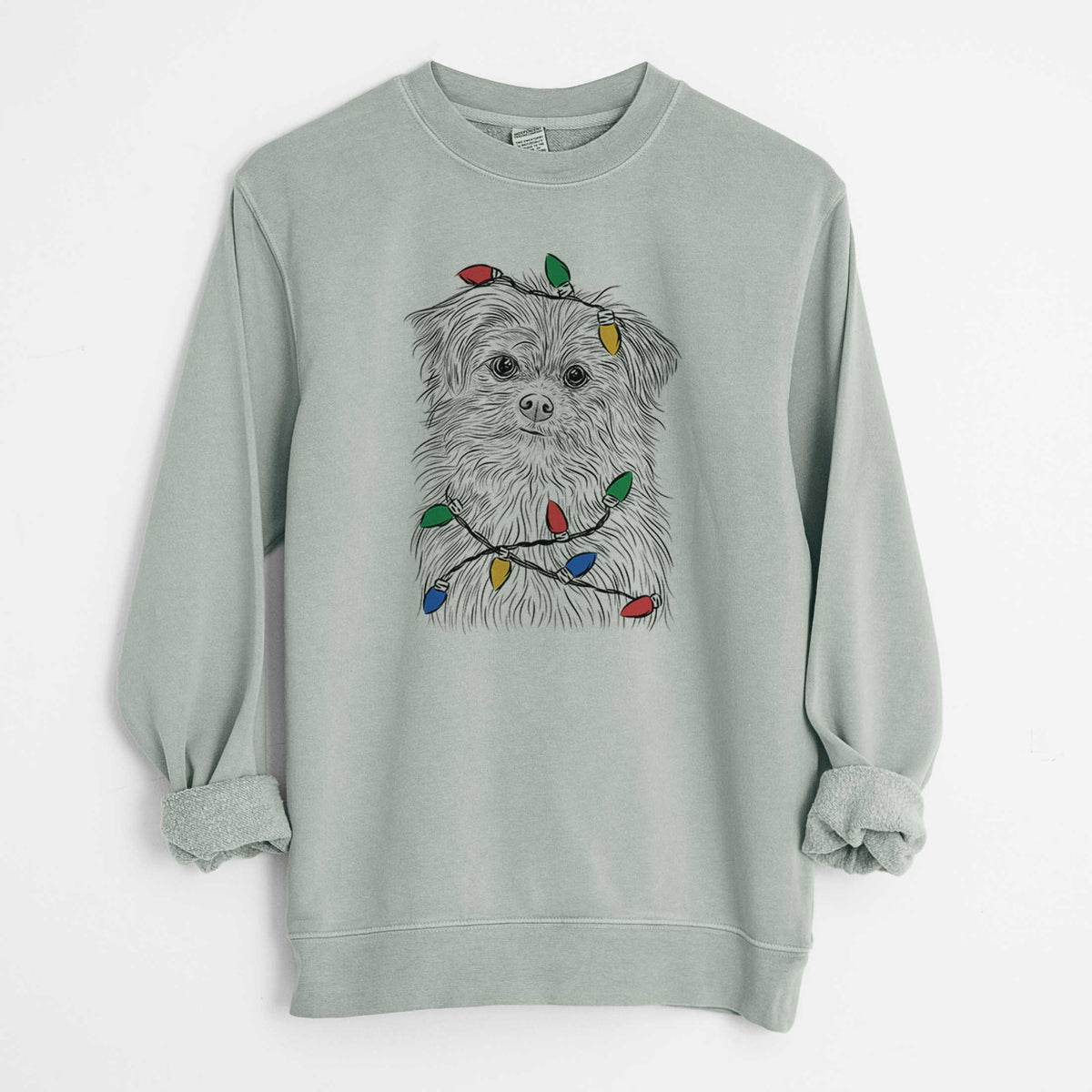 Christmas Lights Trixie the Terrier Mix - Unisex Pigment Dyed Crew Sweatshirt