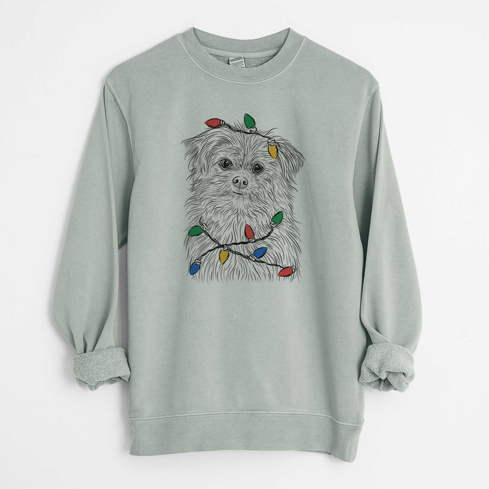 Christmas Lights Trixie the Terrier Mix - Unisex Pigment Dyed Crew Sweatshirt
