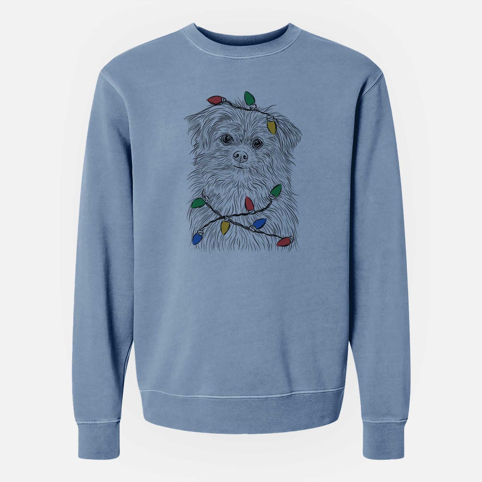 Christmas Lights Trixie the Terrier Mix - Unisex Pigment Dyed Crew Sweatshirt