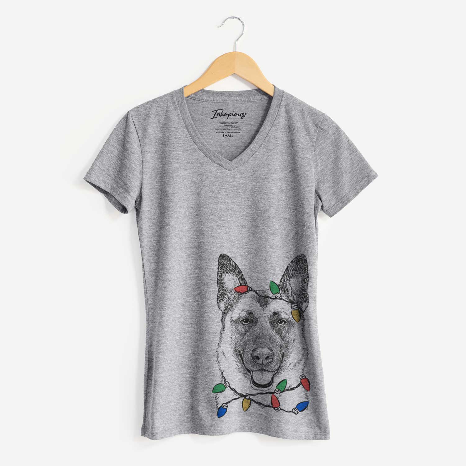 Christmas Lights Trooper the German Shepherd - Women's V-neck Shirt