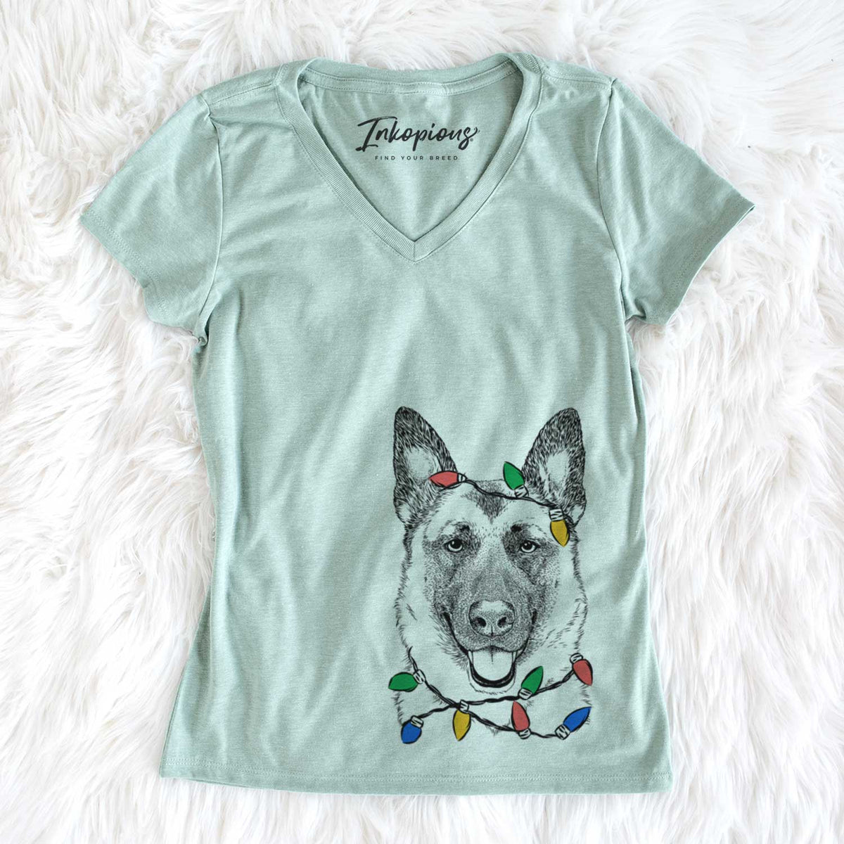 Christmas Lights Trooper the German Shepherd - Women&#39;s V-neck Shirt