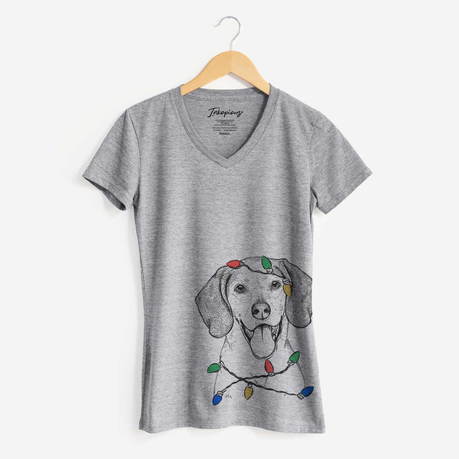 Christmas Lights Trooper the Hound Mix - Women's V-neck Shirt