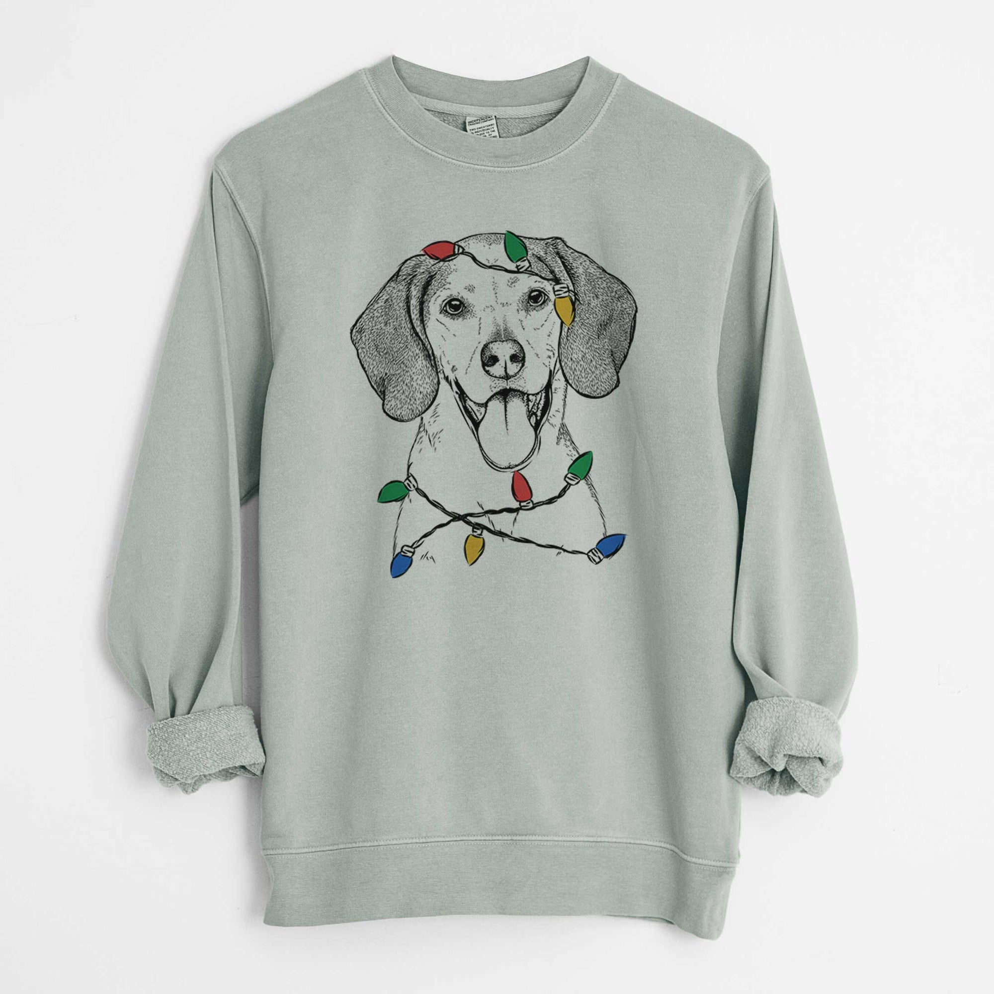 Christmas Lights Trooper the Hound Mix - Unisex Pigment Dyed Crew Sweatshirt