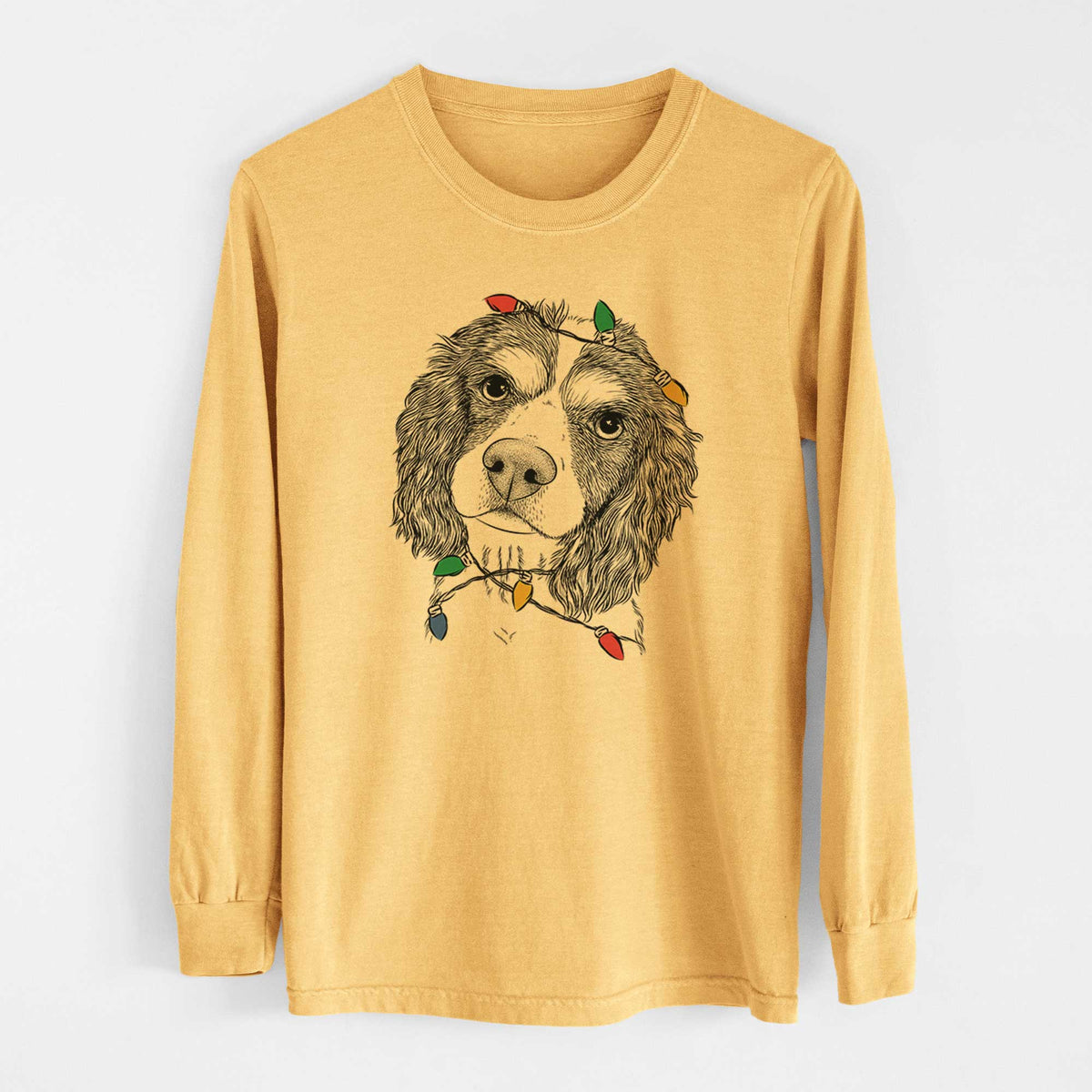 Christmas Lights Truman the Cavalier King Charles Spaniel - Heavyweight 100% Cotton Long Sleeve