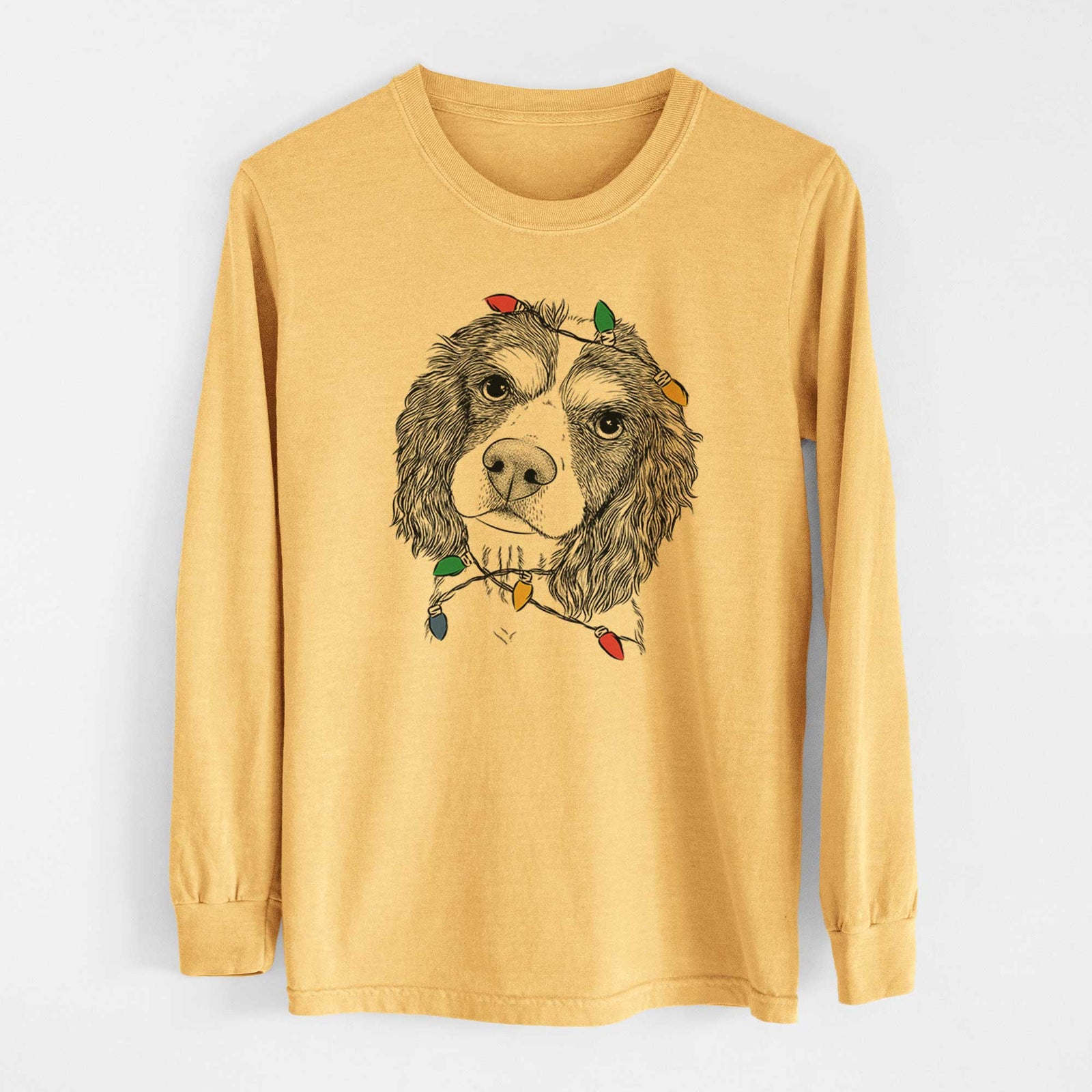 Christmas Lights Truman the Cavalier King Charles Spaniel - Heavyweight 100% Cotton Long Sleeve