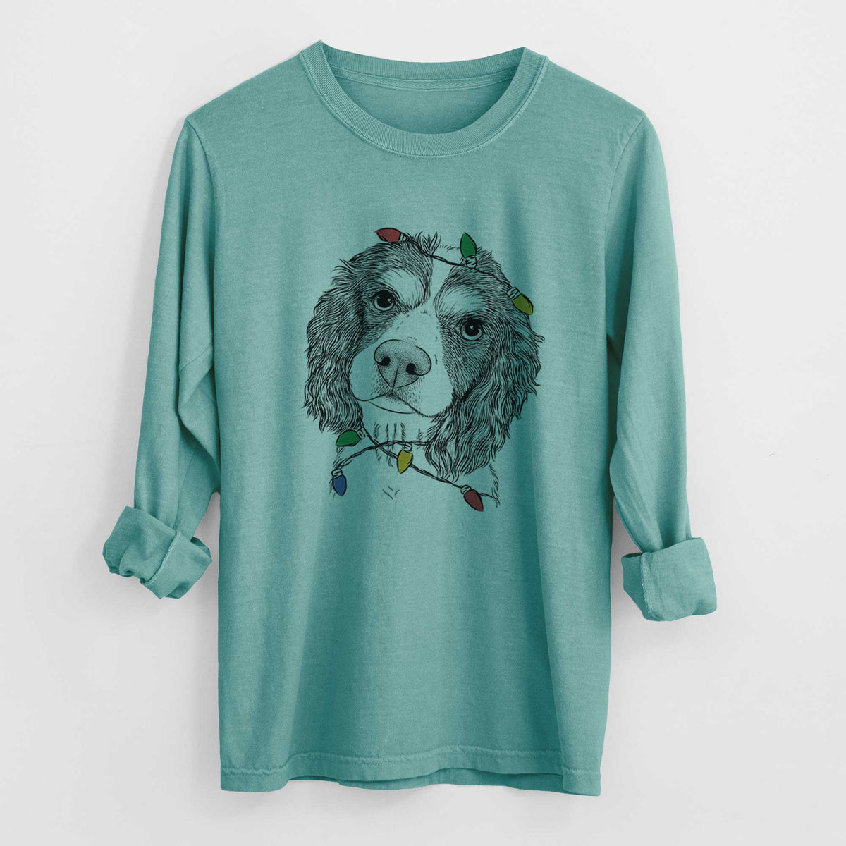 Christmas Lights Truman the Cavalier King Charles Spaniel - Heavyweight 100% Cotton Long Sleeve