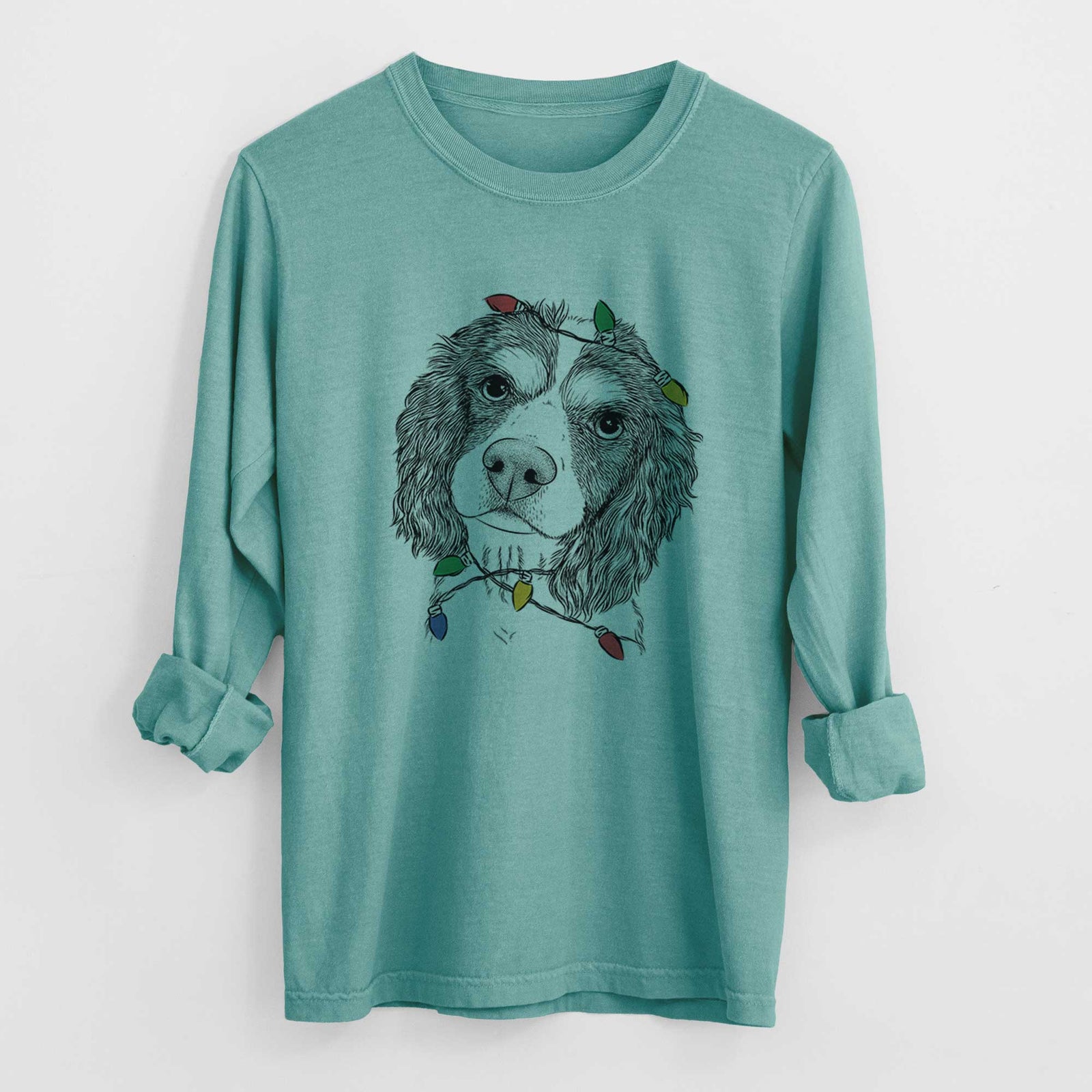 Christmas Lights Truman the Cavalier King Charles Spaniel - Heavyweight 100% Cotton Long Sleeve