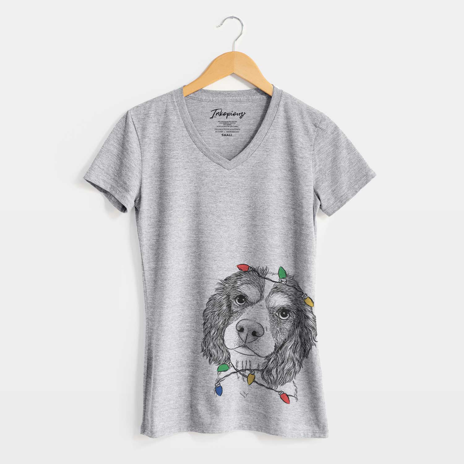 Christmas Lights Truman the Cavalier King Charles Spaniel - Women's V-neck Shirt