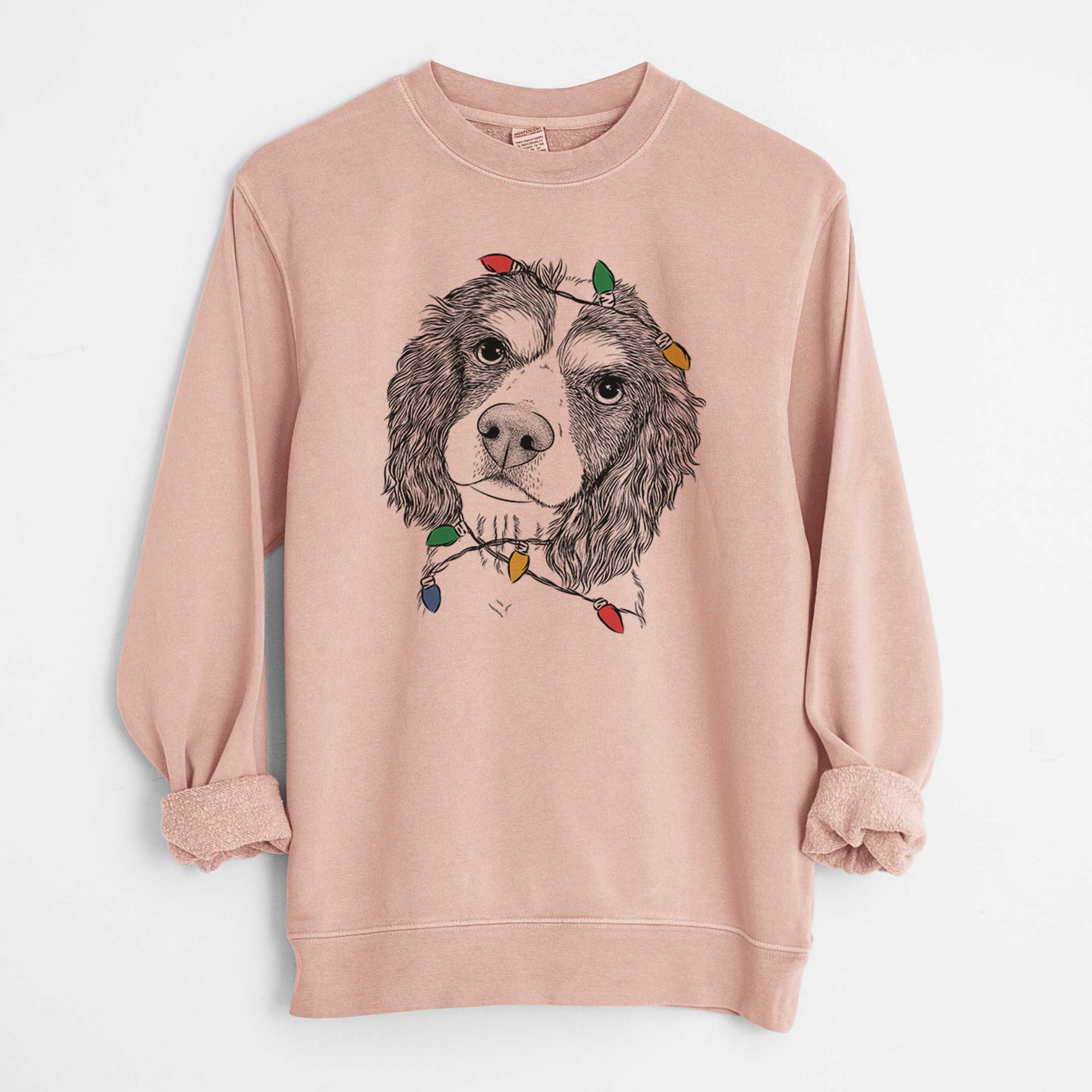 Christmas Lights Truman the Cavalier King Charles Spaniel - Unisex Pigment Dyed Crew Sweatshirt