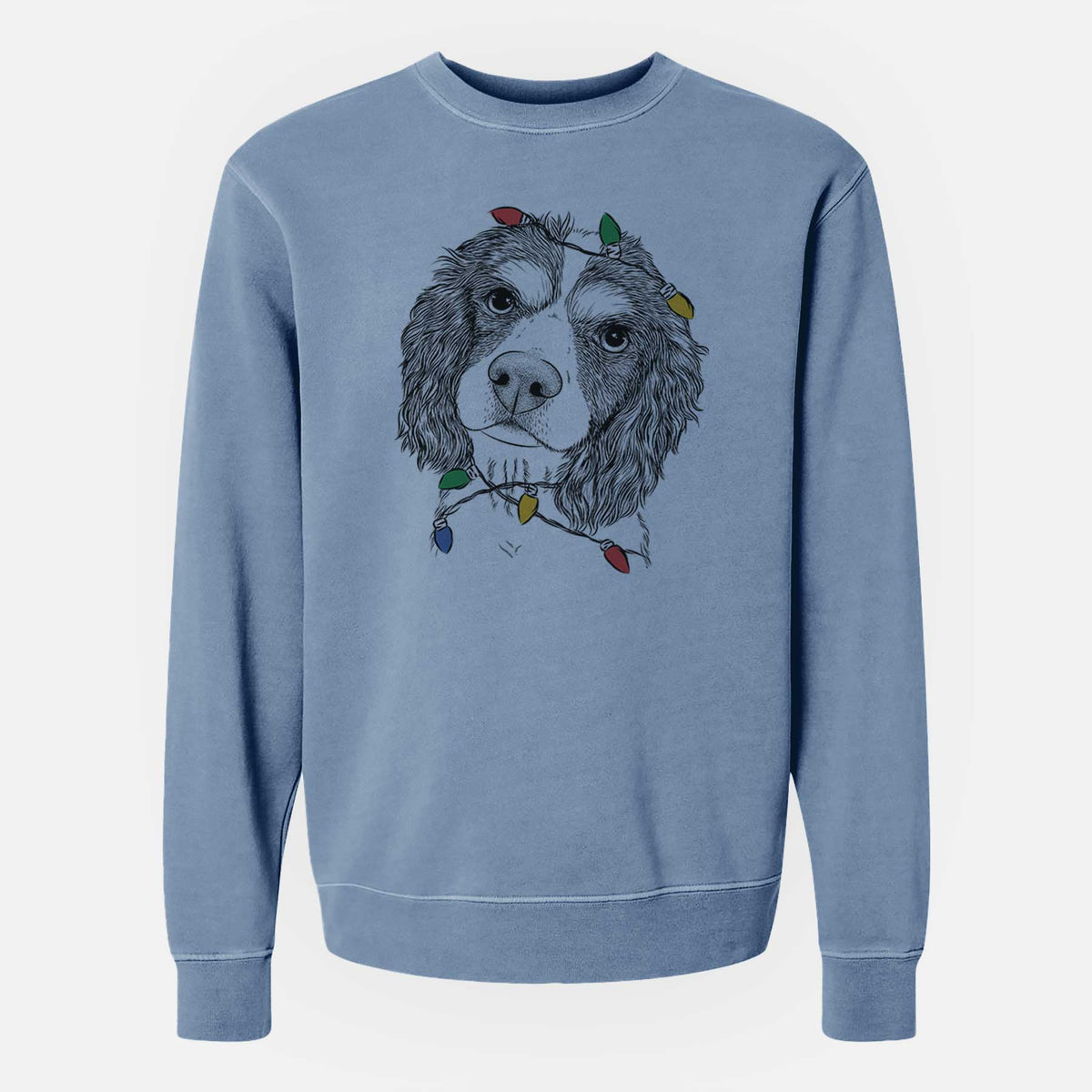 Christmas Lights Truman the Cavalier King Charles Spaniel - Unisex Pigment Dyed Crew Sweatshirt