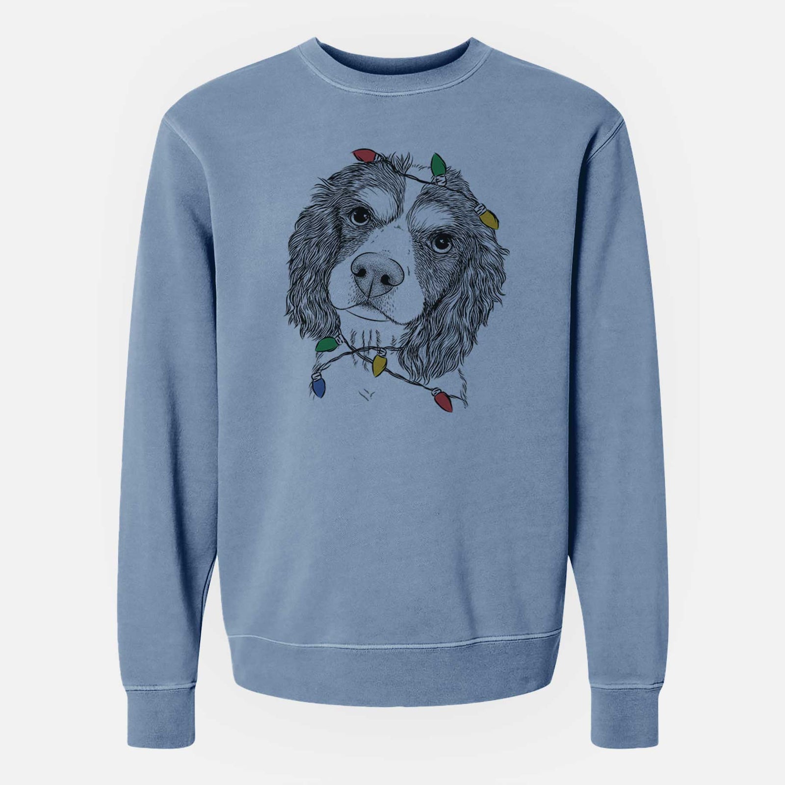 Christmas Lights Truman the Cavalier King Charles Spaniel - Unisex Pigment Dyed Crew Sweatshirt