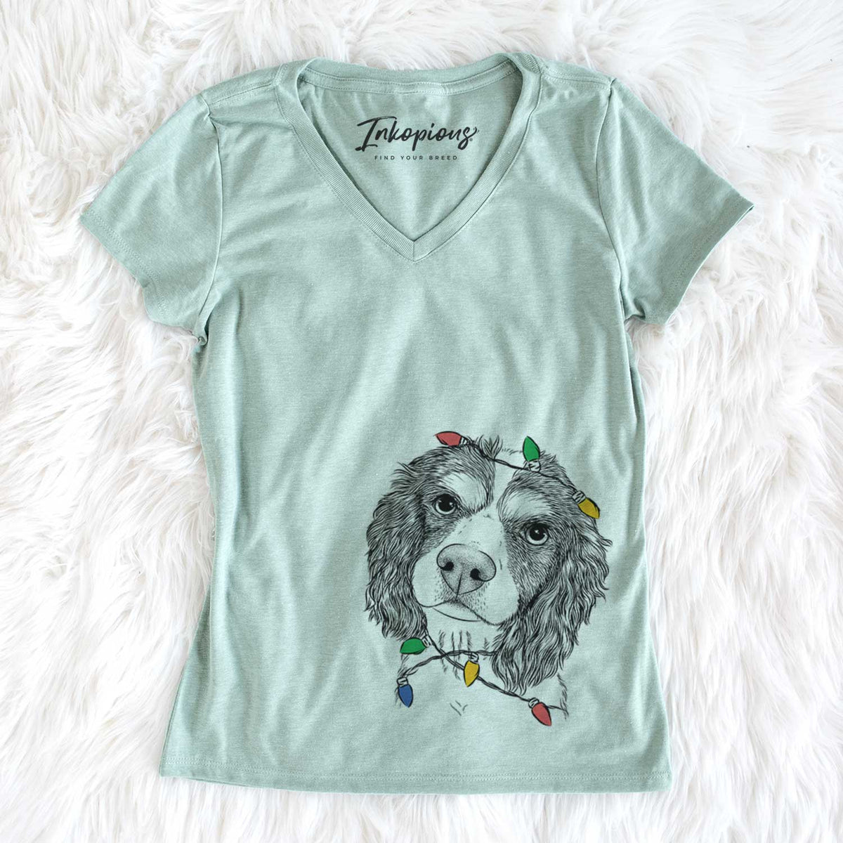 Christmas Lights Truman the Cavalier King Charles Spaniel - Women&#39;s V-neck Shirt