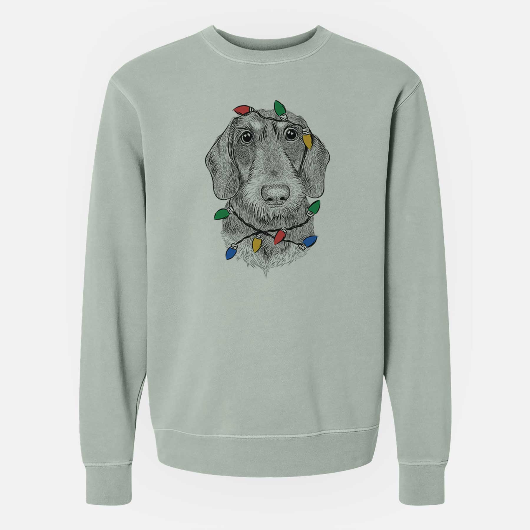 Christmas Lights Truman the Wirehaired Dachshund - Unisex Pigment Dyed Crew Sweatshirt