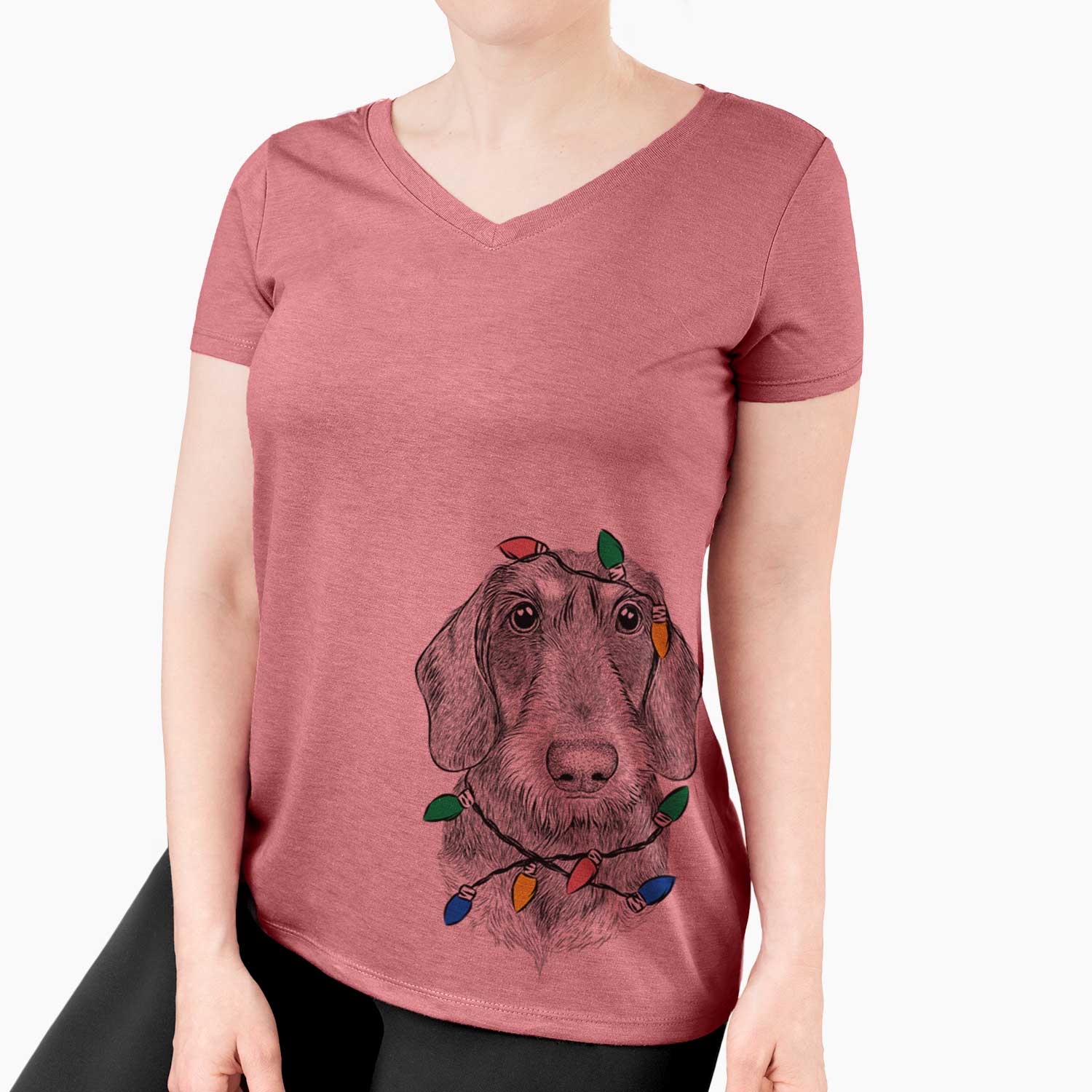 Christmas Lights Truman the Wirehaired Dachshund - Women's V-neck Shirt