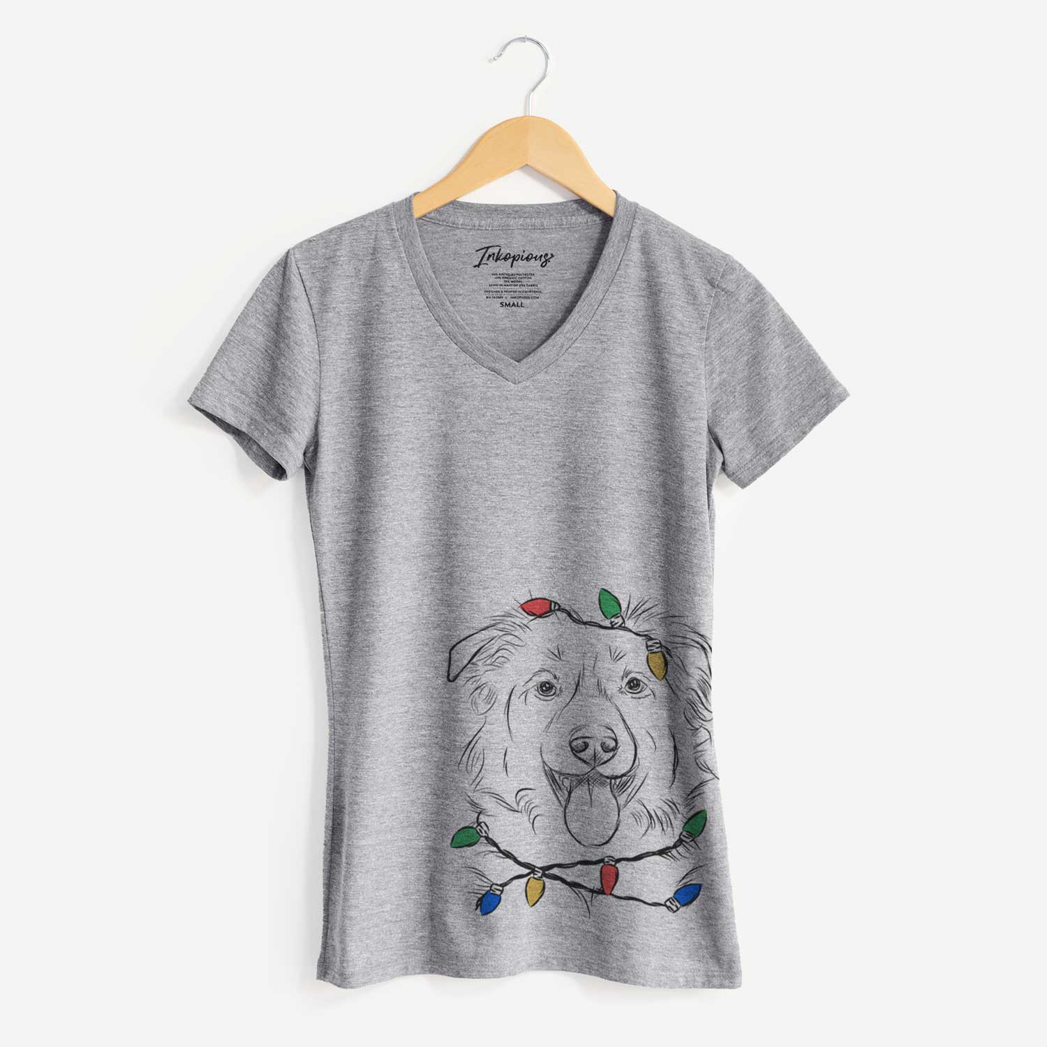 Christmas Lights Tucker the Collie Shepherd - Women's V-neck Shirt