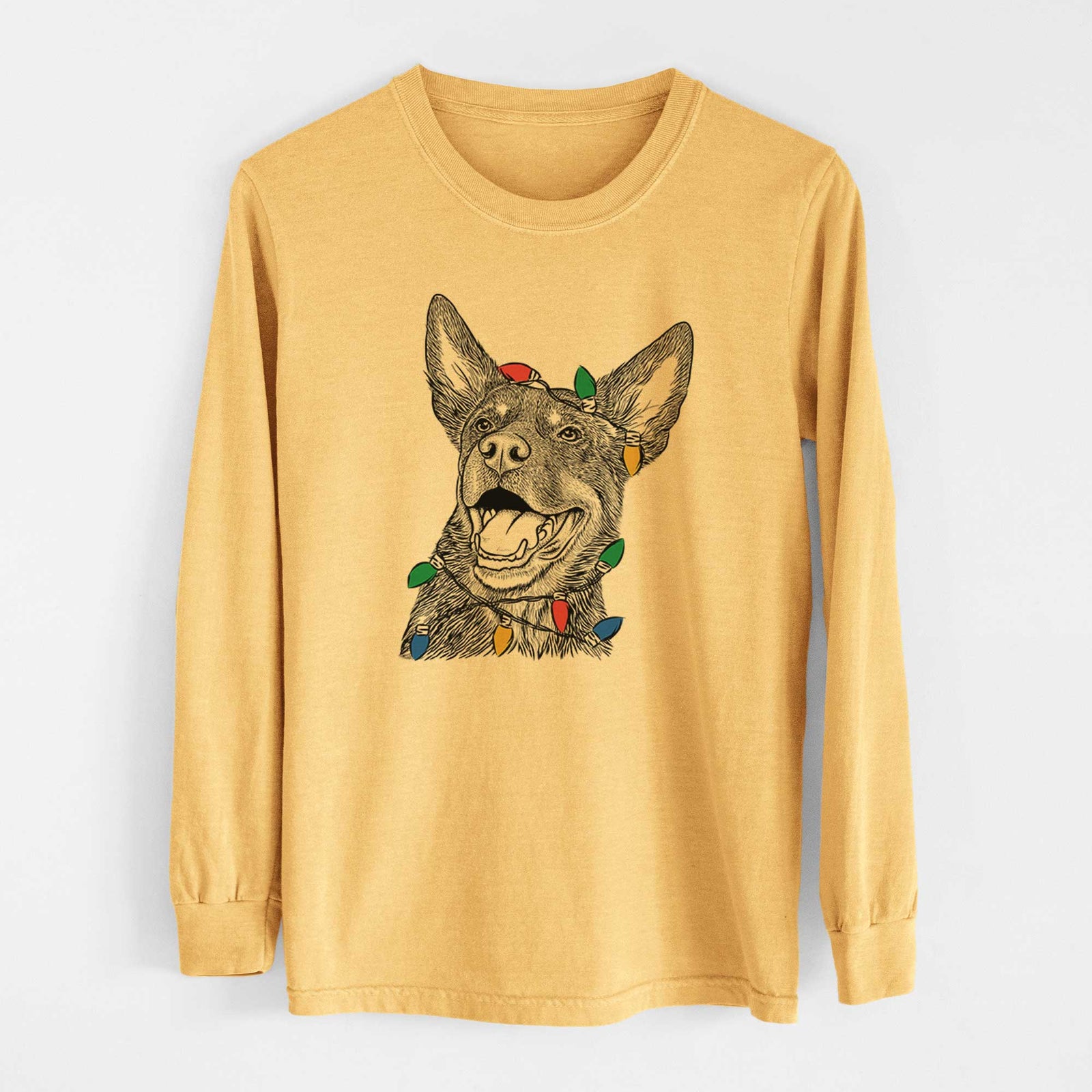 Christmas Lights Tucker the Australian Kelpie - Heavyweight 100% Cotton Long Sleeve