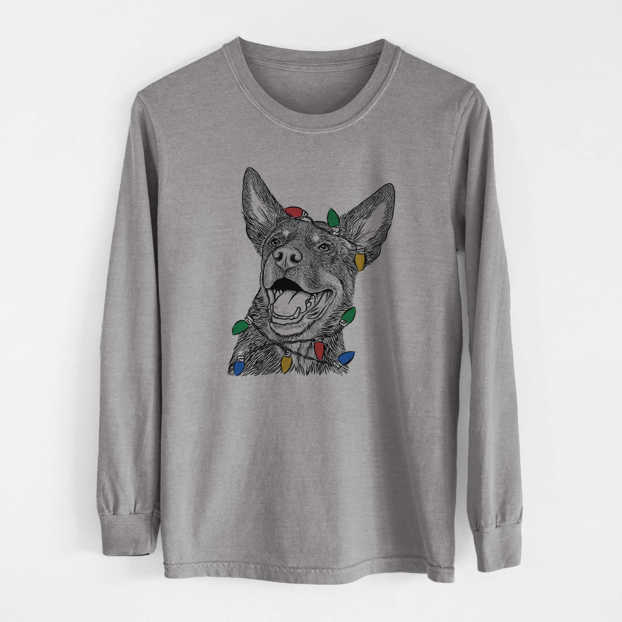 Christmas Lights Tucker the Australian Kelpie - Heavyweight 100% Cotton Long Sleeve