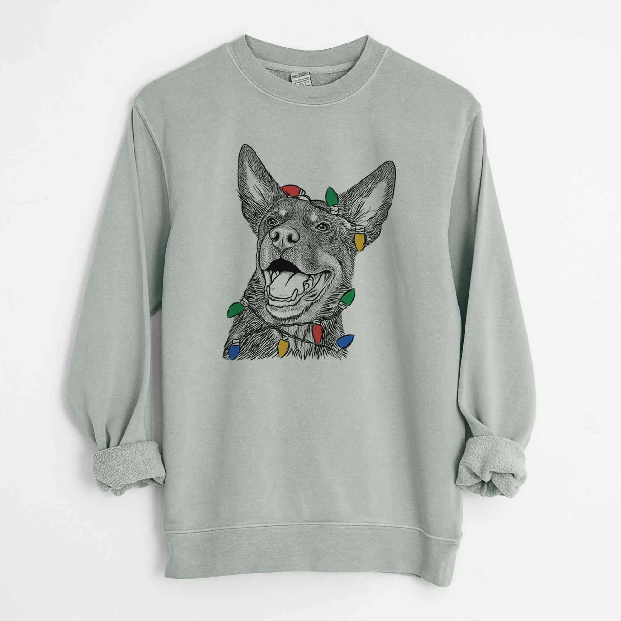 Christmas Lights Tucker the Australian Kelpie - Unisex Pigment Dyed Crew Sweatshirt