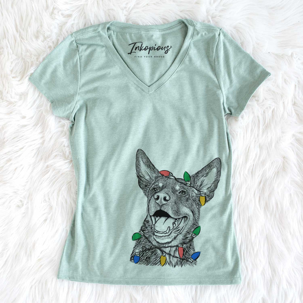 Christmas Lights Tucker the Australian Kelpie - Women&#39;s V-neck Shirt