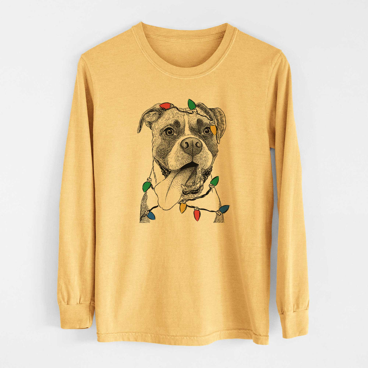 Christmas Lights Tuckeroo the Boxer - Heavyweight 100% Cotton Long Sleeve