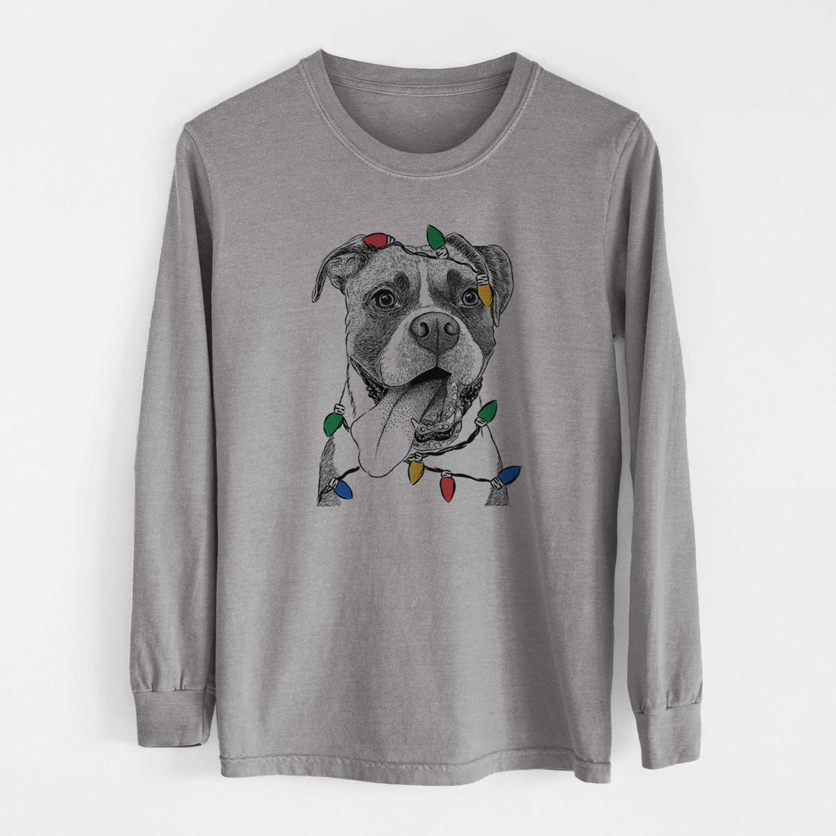 Christmas Lights Tuckeroo the Boxer - Heavyweight 100% Cotton Long Sleeve